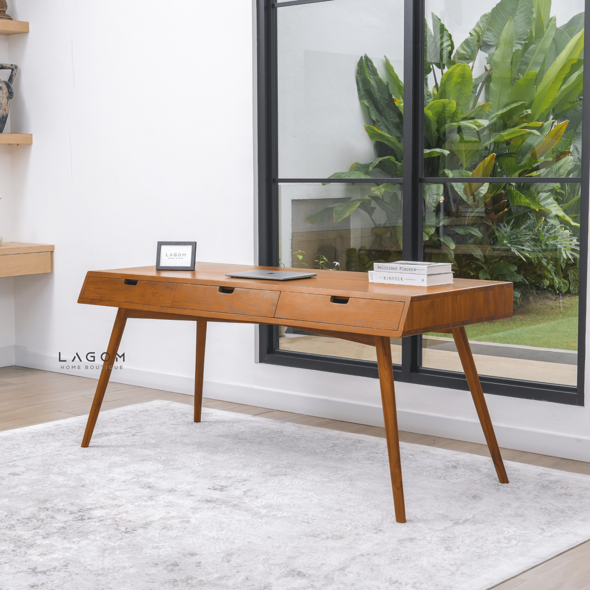 Minimalist Desk in Solid Teak Wood - Desk - Lagom Home Boutique