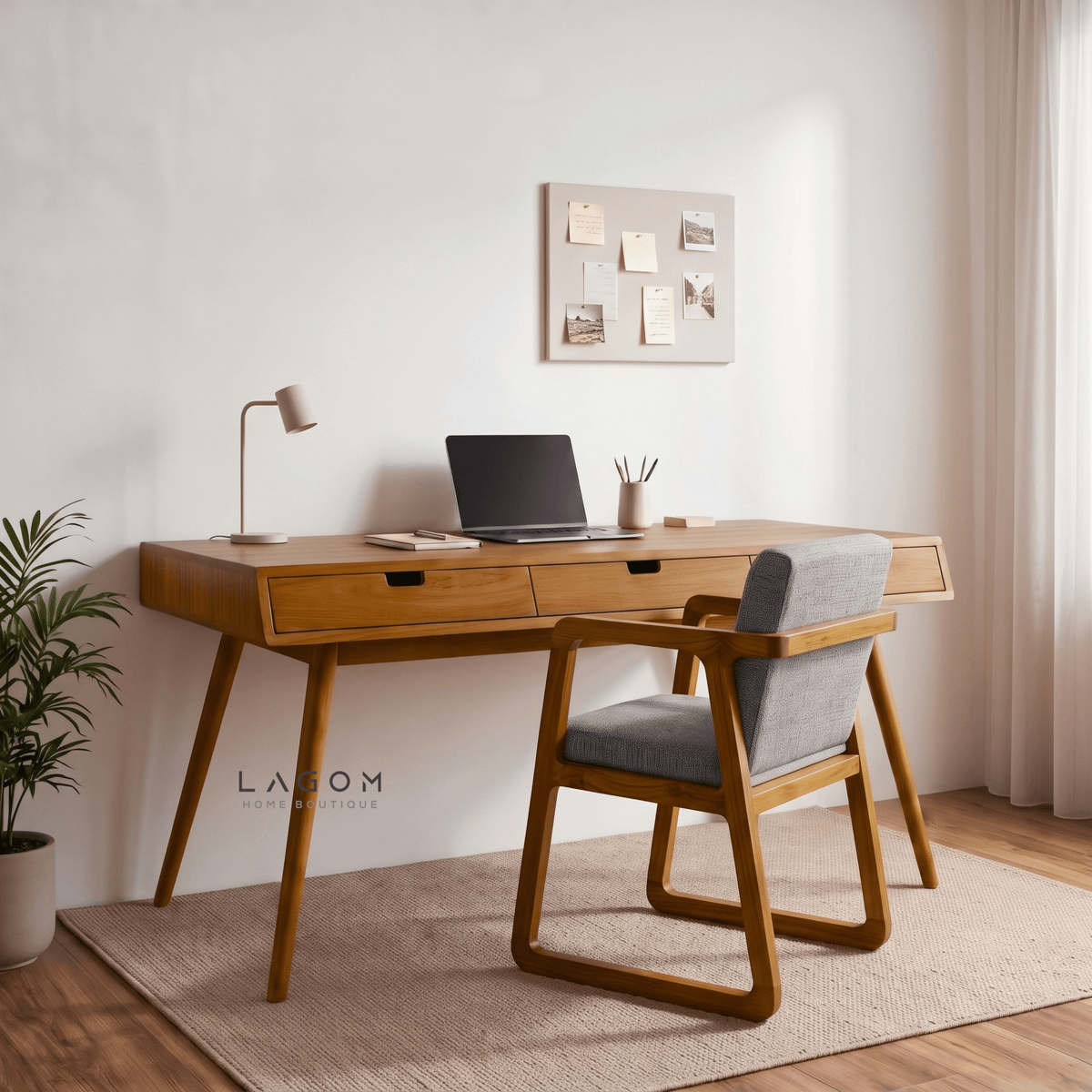 Minimalist Desk in Solid Teak Wood-Desk-Lagom Home Boutique
