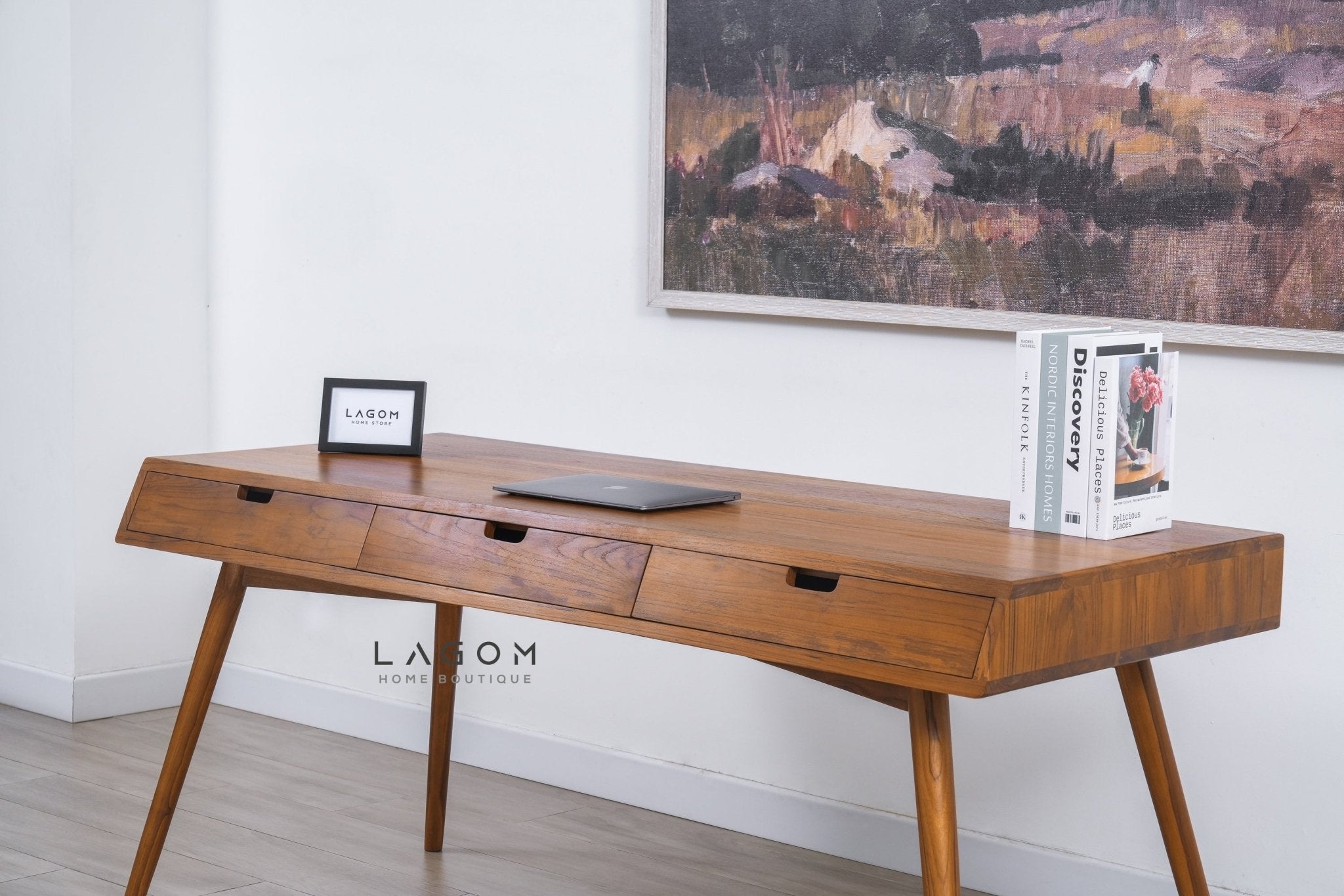 Minimalist Desk in Solid Teak Wood - Desk - Lagom Home Boutique