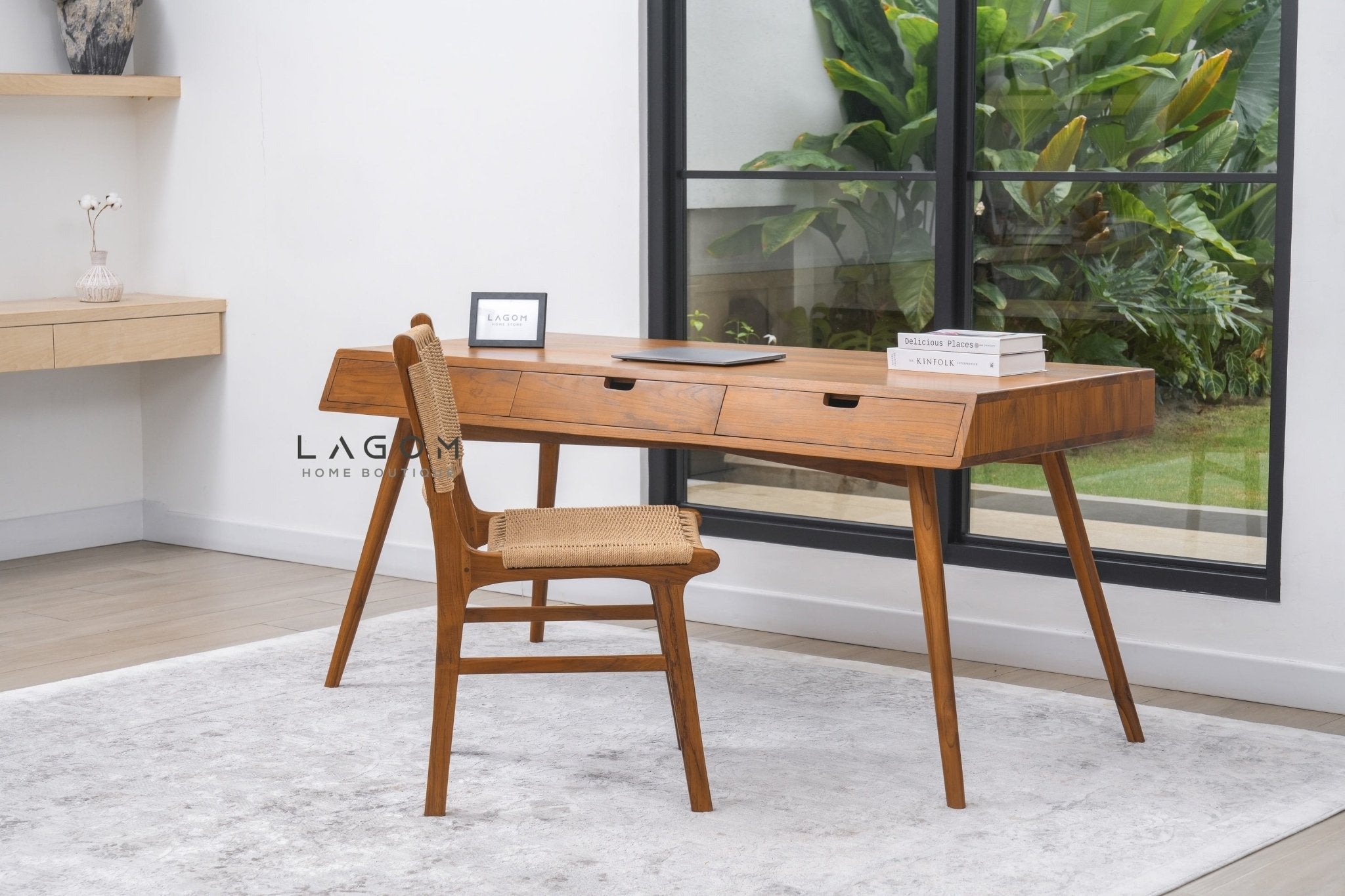 Minimalist Desk in Solid Teak Wood - Desk - Lagom Home Boutique