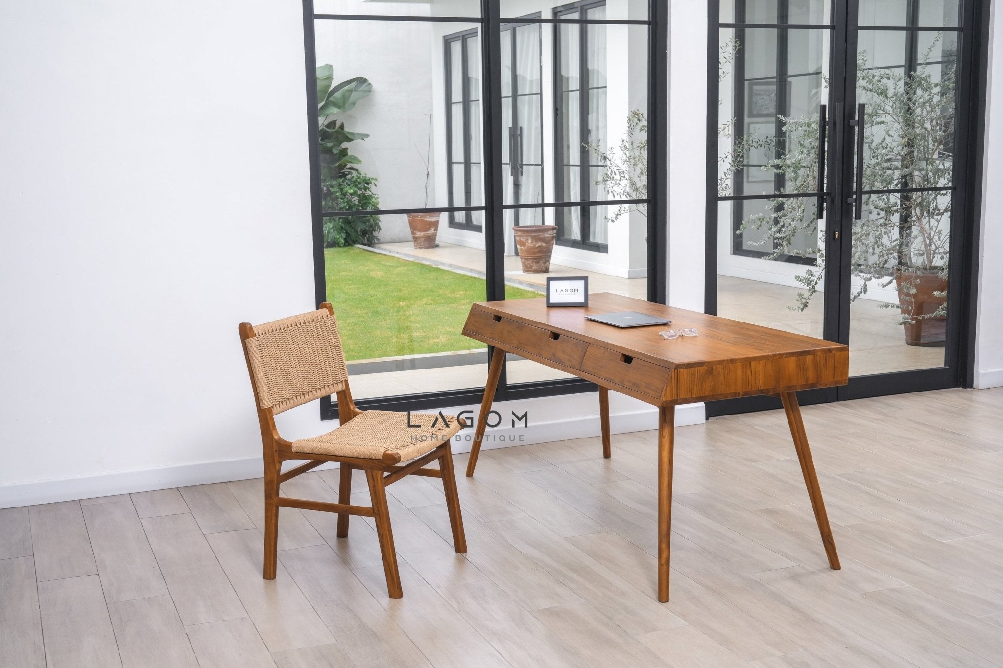 Minimalist Desk in Solid Teak Wood - Desk - Lagom Home Boutique