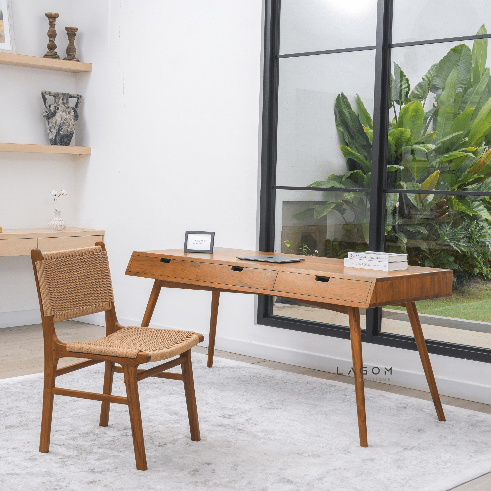 Minimalist Desk in Solid Teak Wood - Desk - Lagom Home Boutique