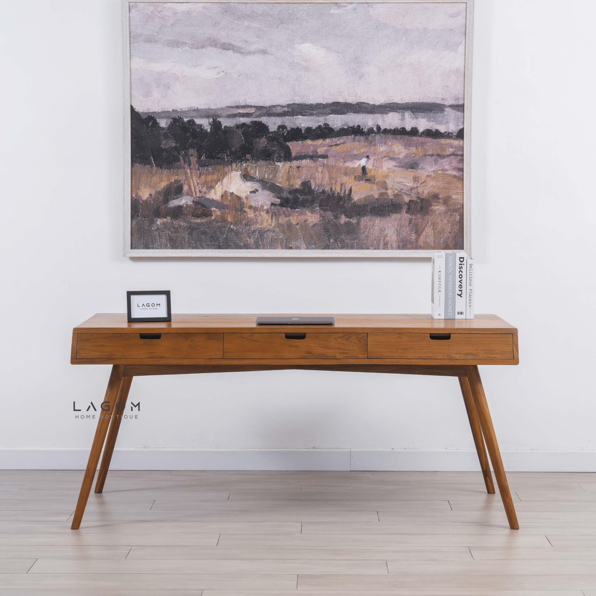 Minimalist Desk in Solid Teak Wood - Desk - Lagom Home Boutique