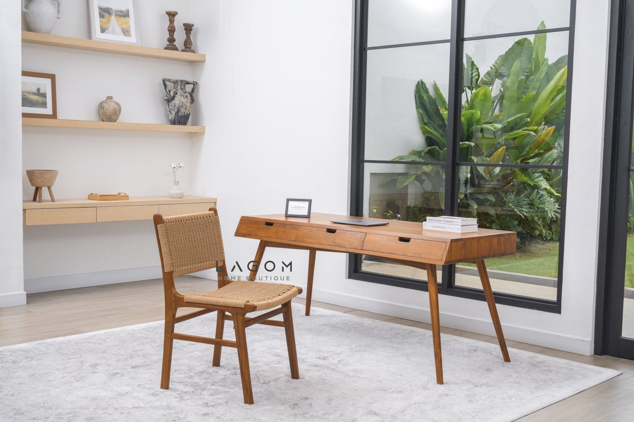 Minimalist Desk in Solid Teak Wood - Desk - Lagom Home Boutique