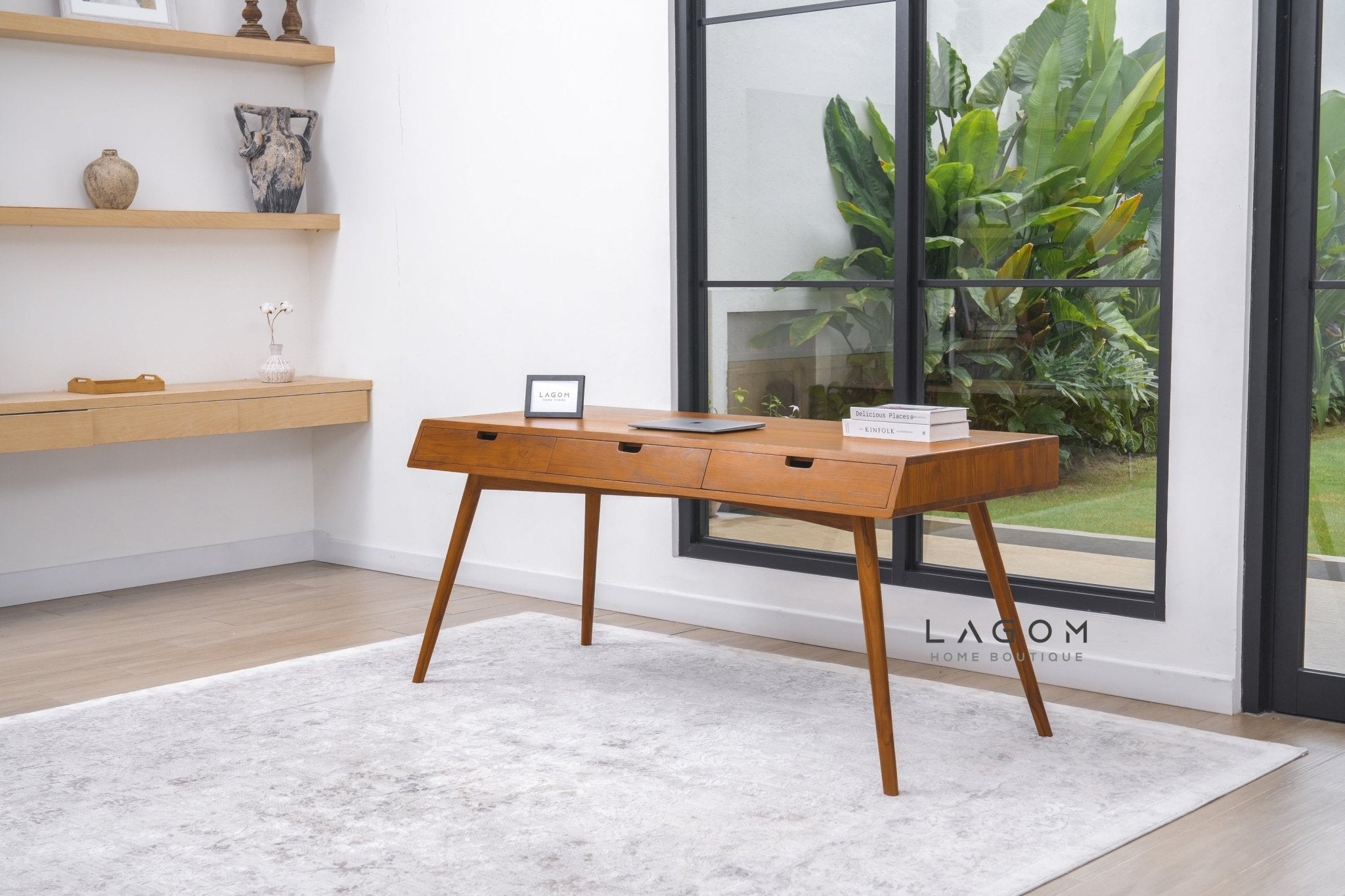 Minimalist Desk in Solid Teak Wood - Desk - Lagom Home Boutique