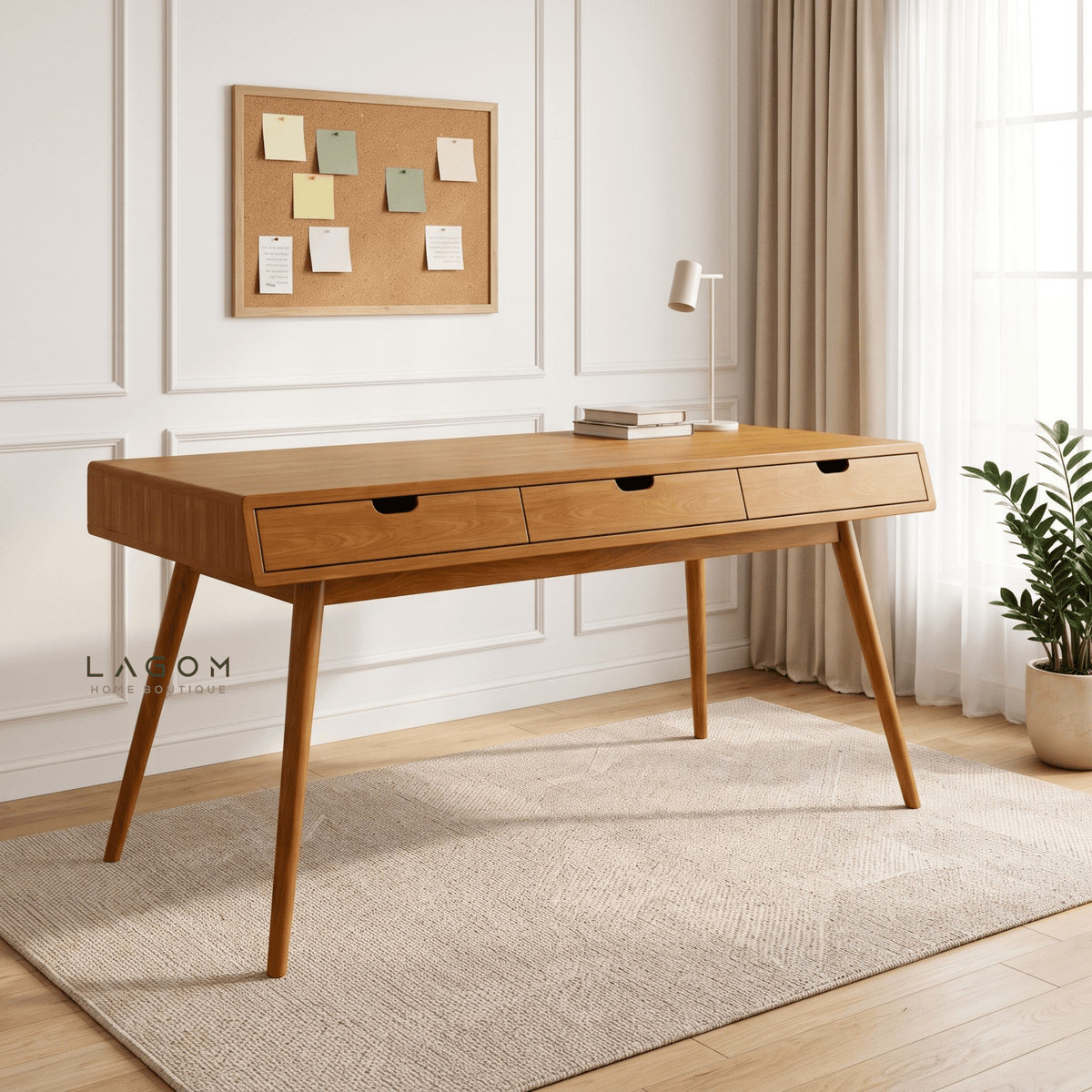 Minimalist Desk in Solid Teak Wood-Desk-Lagom Home Boutique