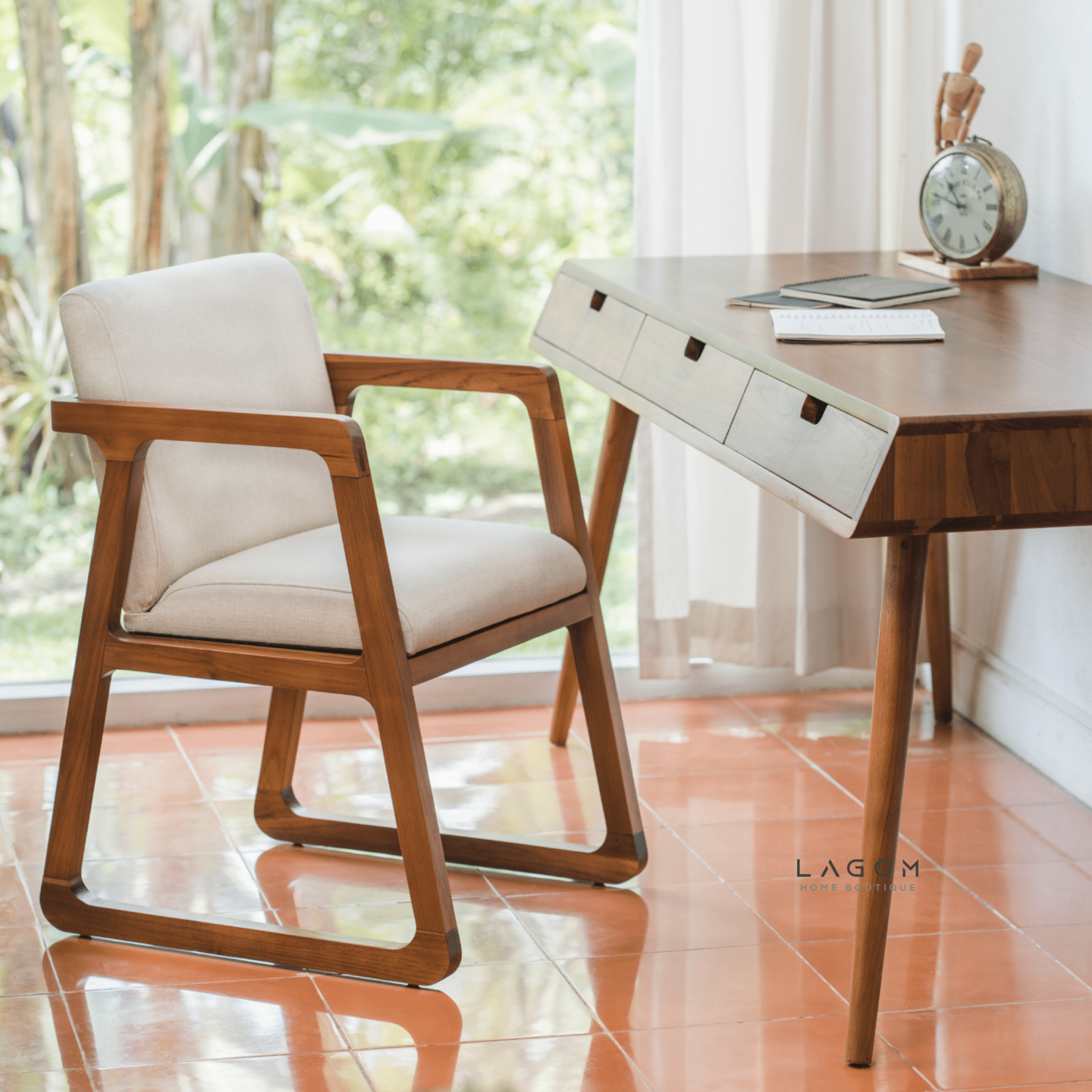 Minimalist Desk in Solid Teak Wood - Desk - Lagom Home Boutique