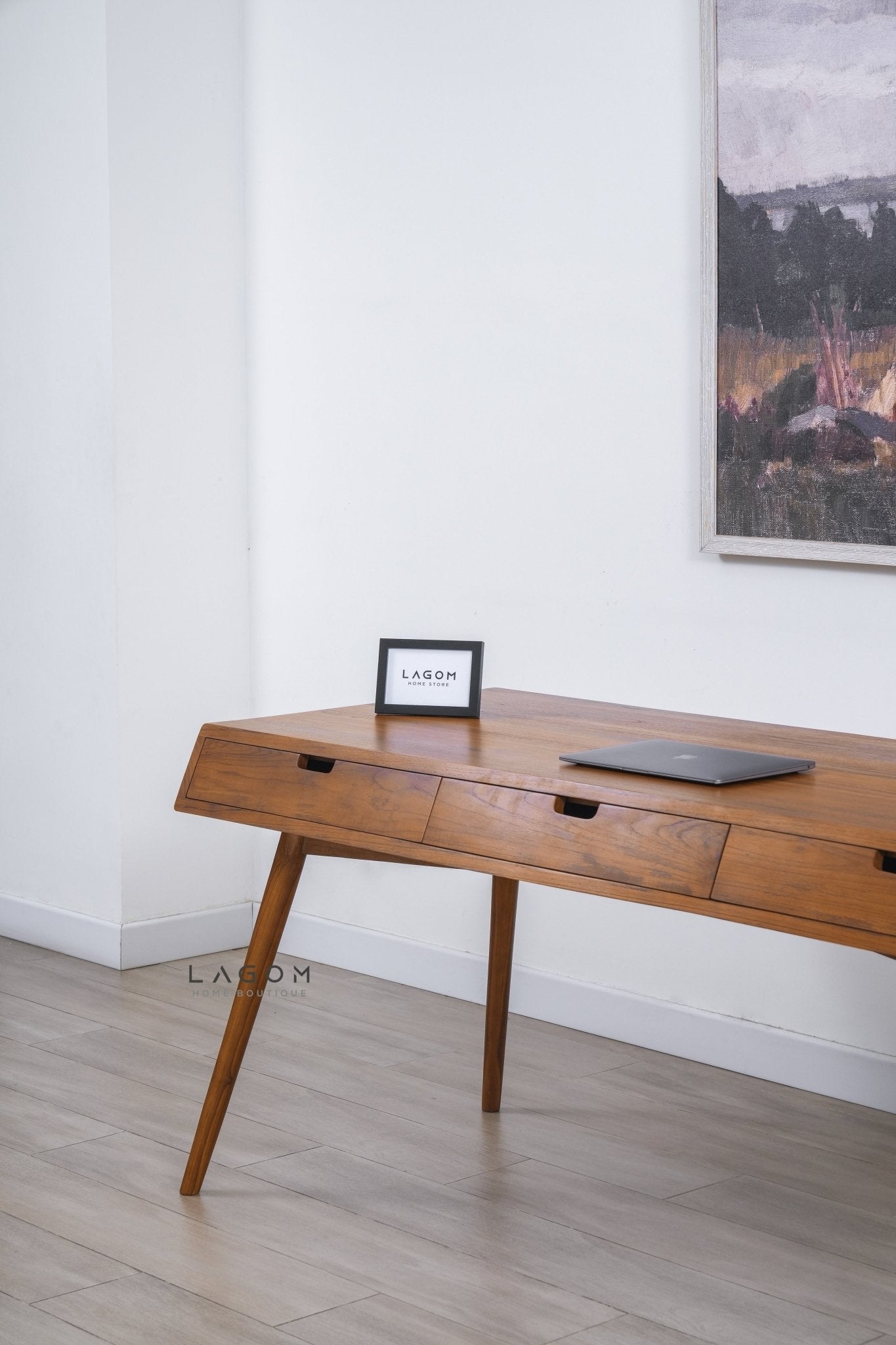 Minimalist Desk in Solid Teak Wood - Desk - Lagom Home Boutique