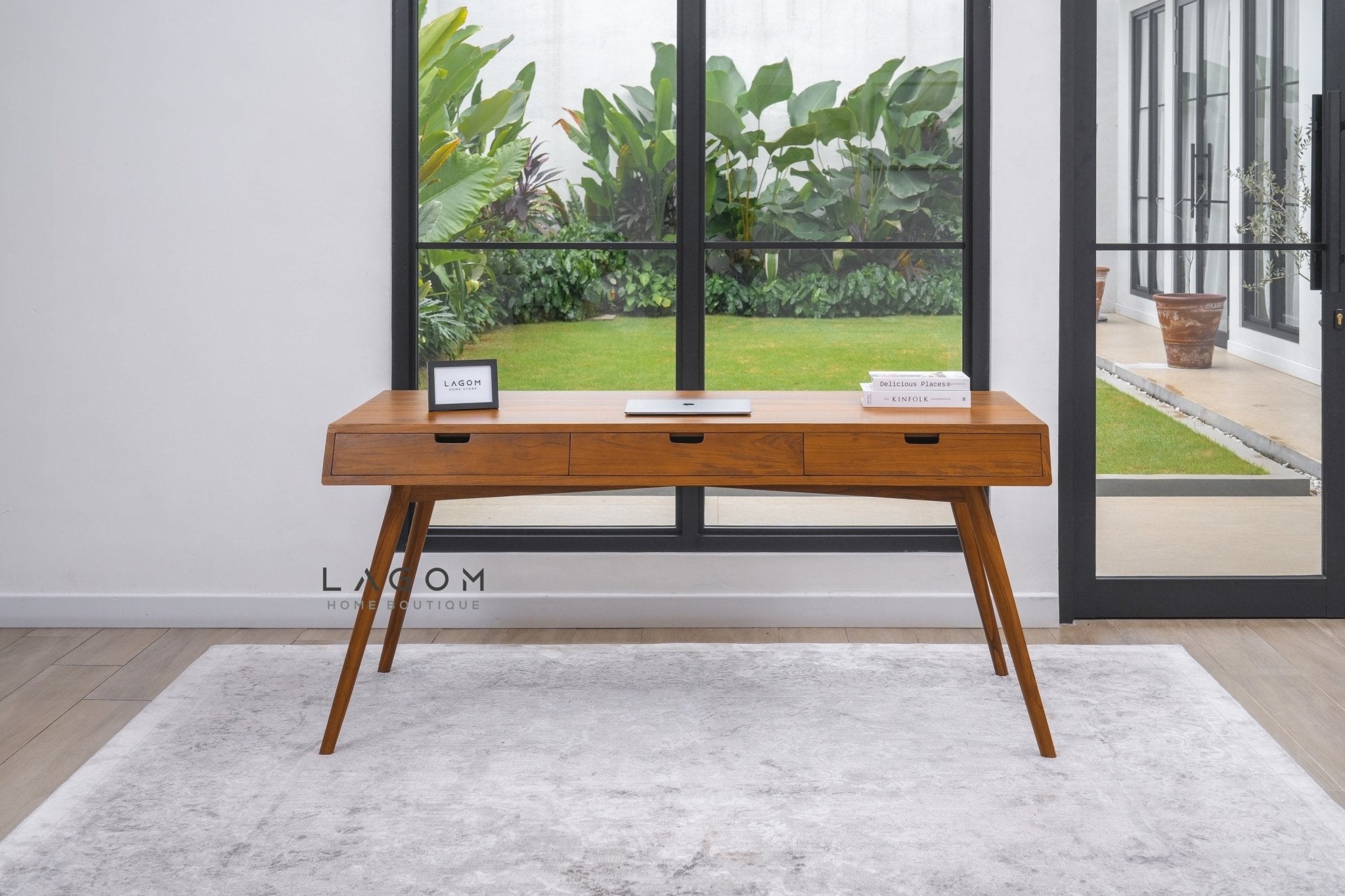 Minimalist Desk in Solid Teak Wood - Desk - Lagom Home Boutique
