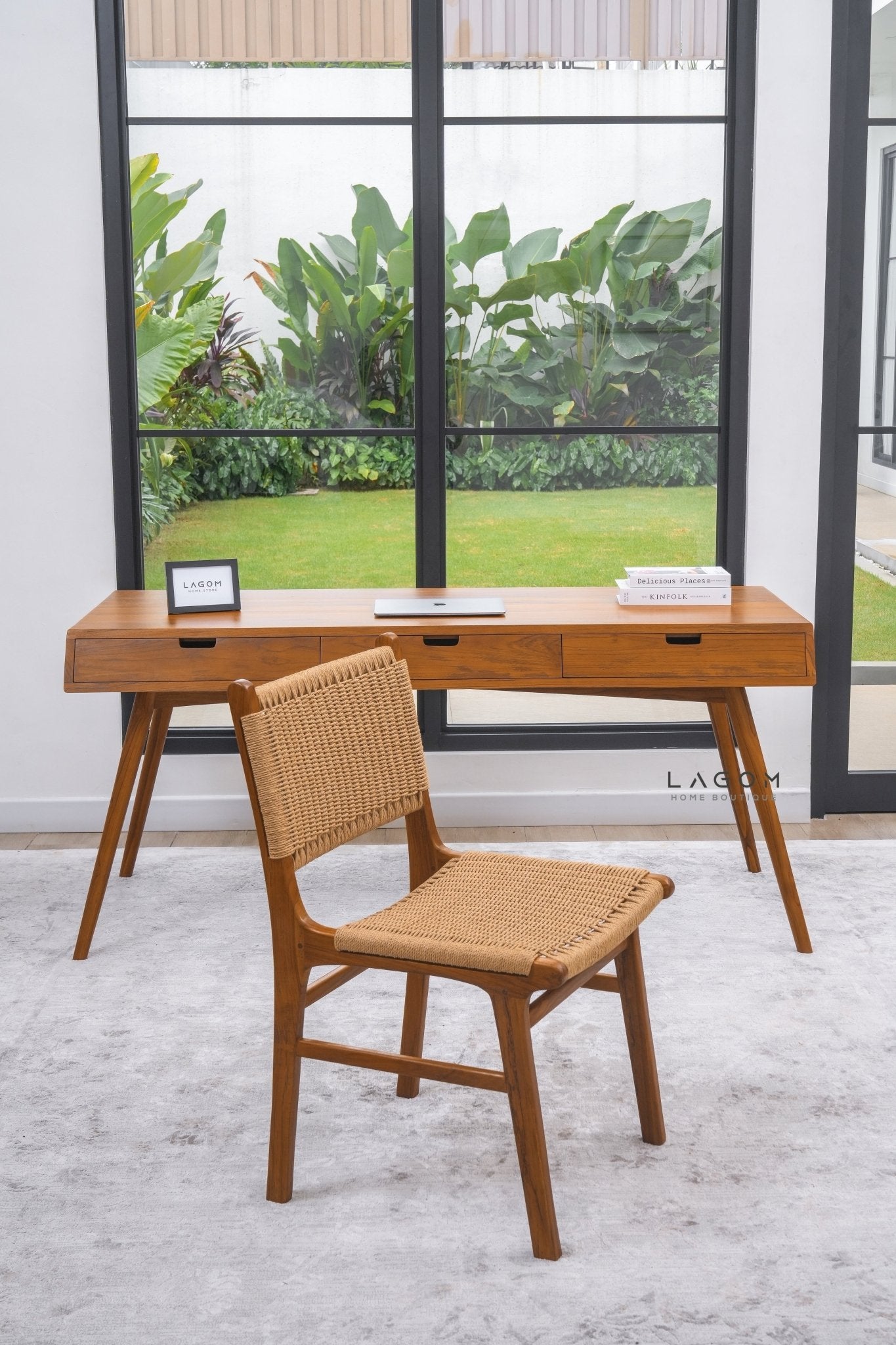 Minimalist Desk in Solid Teak Wood - Desk - Lagom Home Boutique