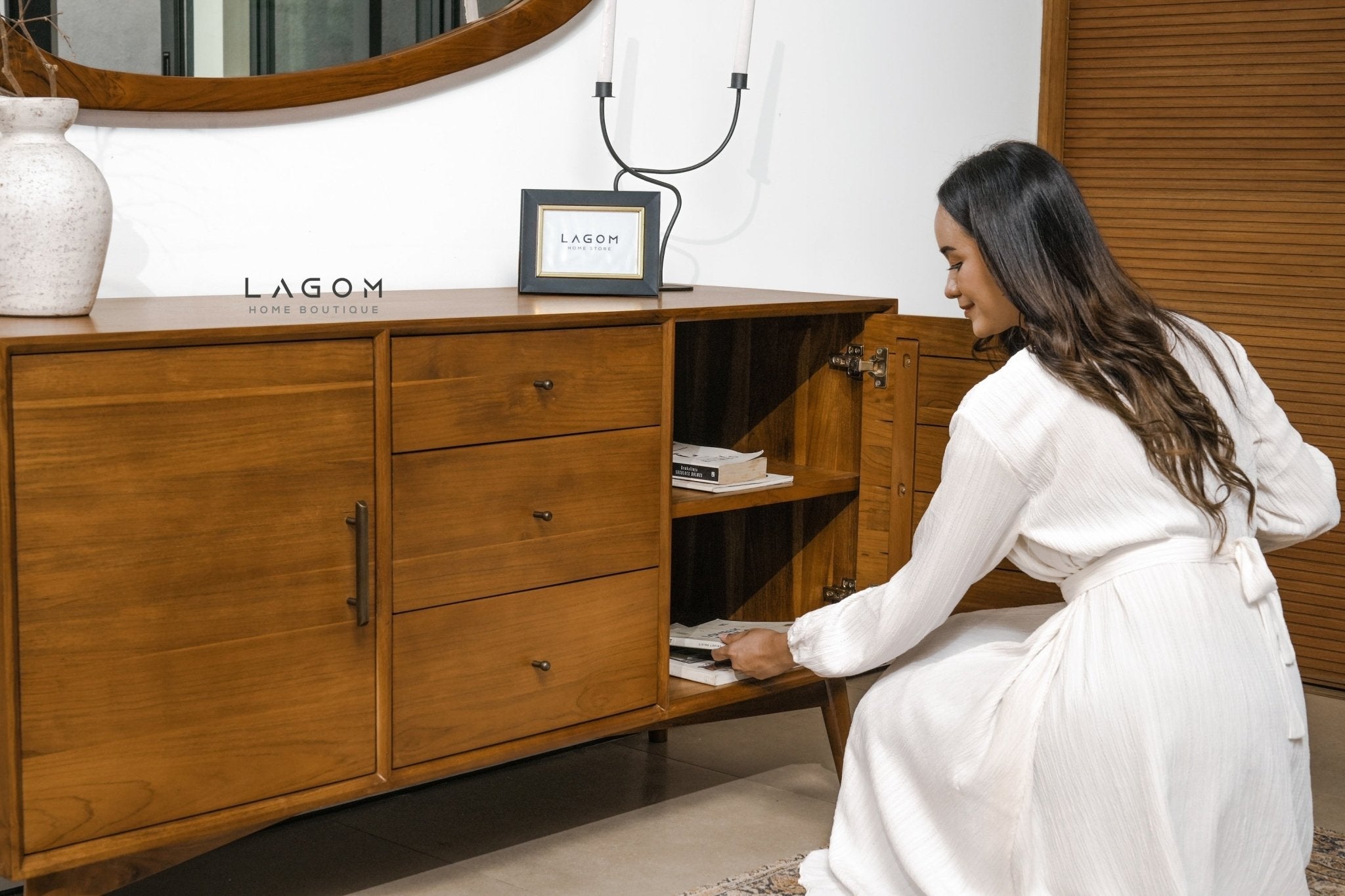 Minimalist Teak Buffet with 2 Doors & 3 Drawers - Buffet - Lagom Home Boutique