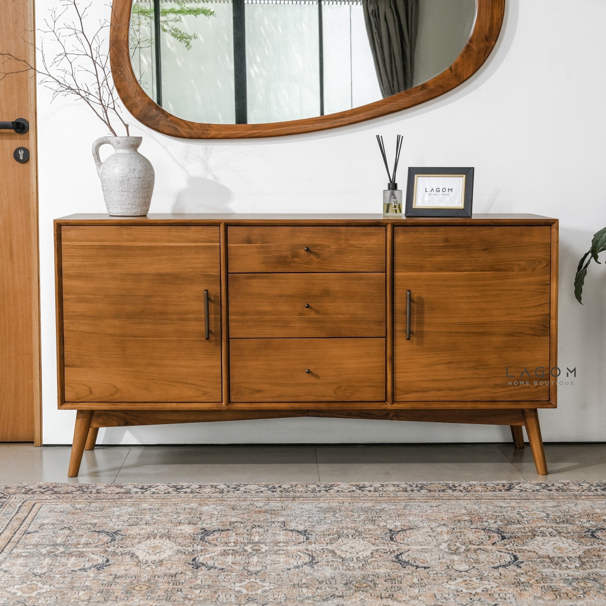 Minimalist Teak Buffet with 2 Doors & 3 Drawers - Buffet - Lagom Home Boutique