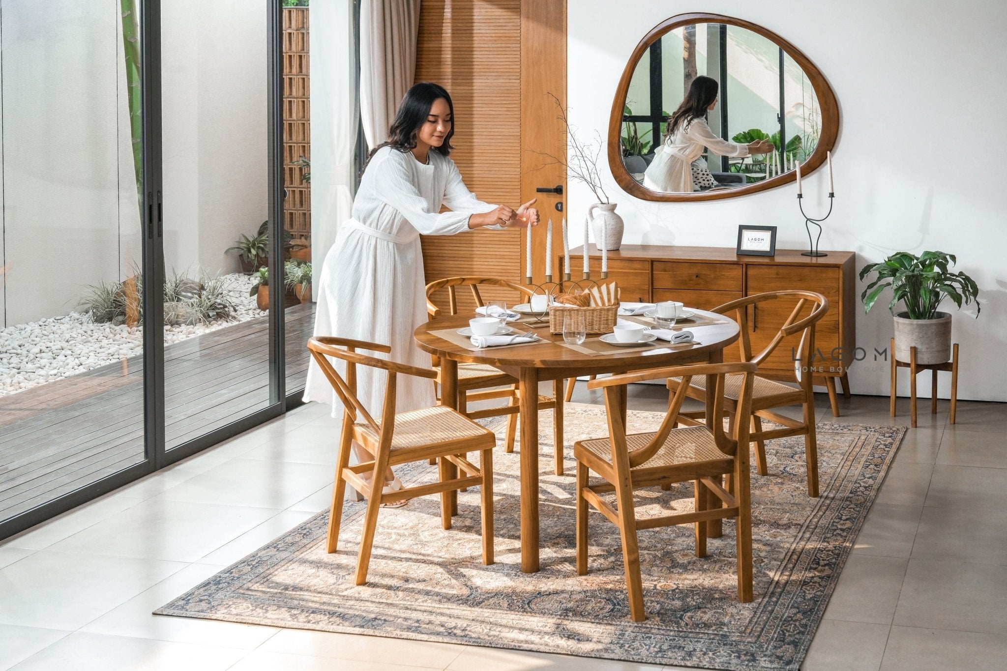Minimalist Teak Buffet with 2 Doors & 3 Drawers - Buffet - Lagom Home Boutique