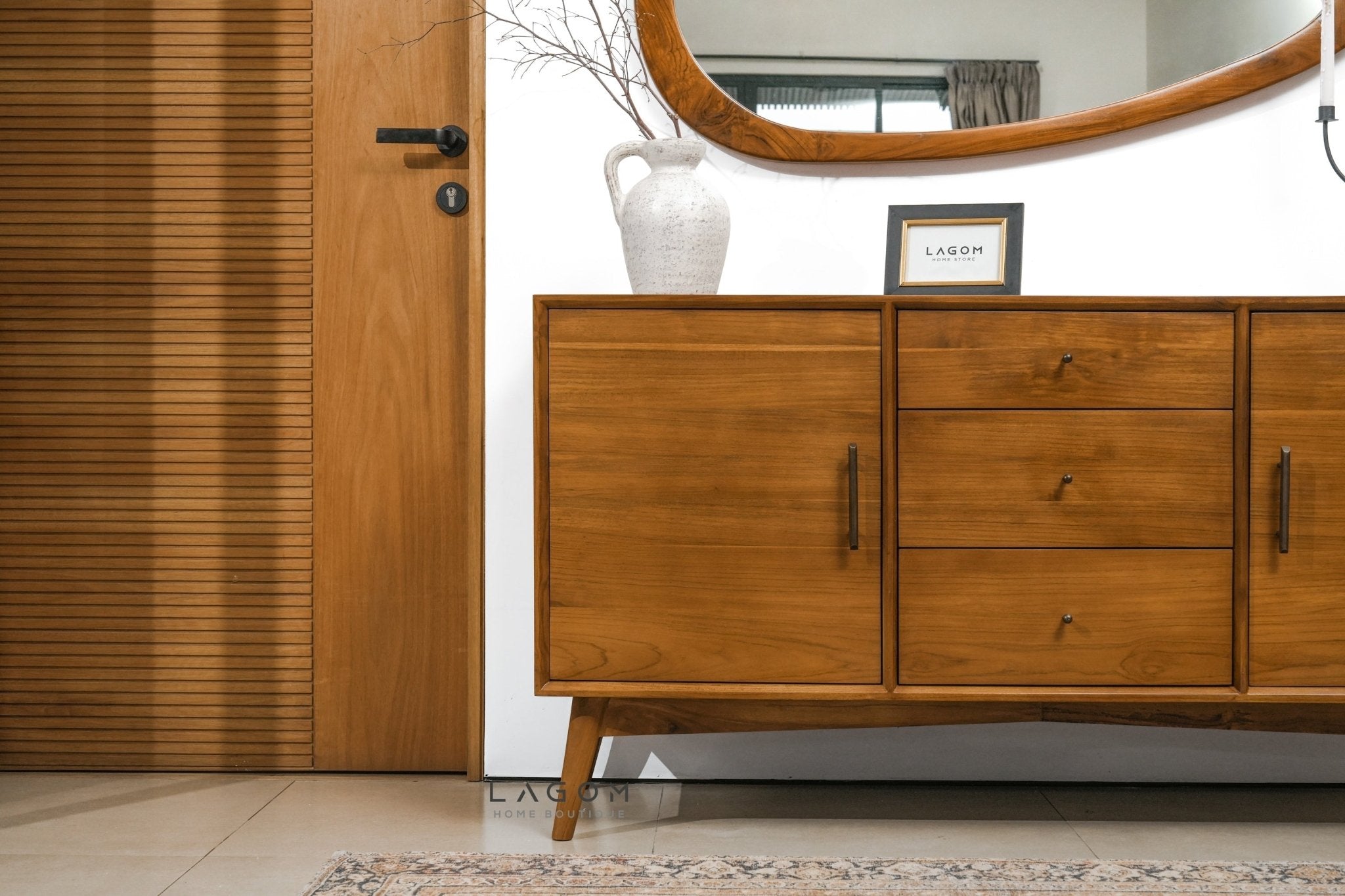 Minimalist Teak Buffet with 2 Doors & 3 Drawers - Buffet - Lagom Home Boutique