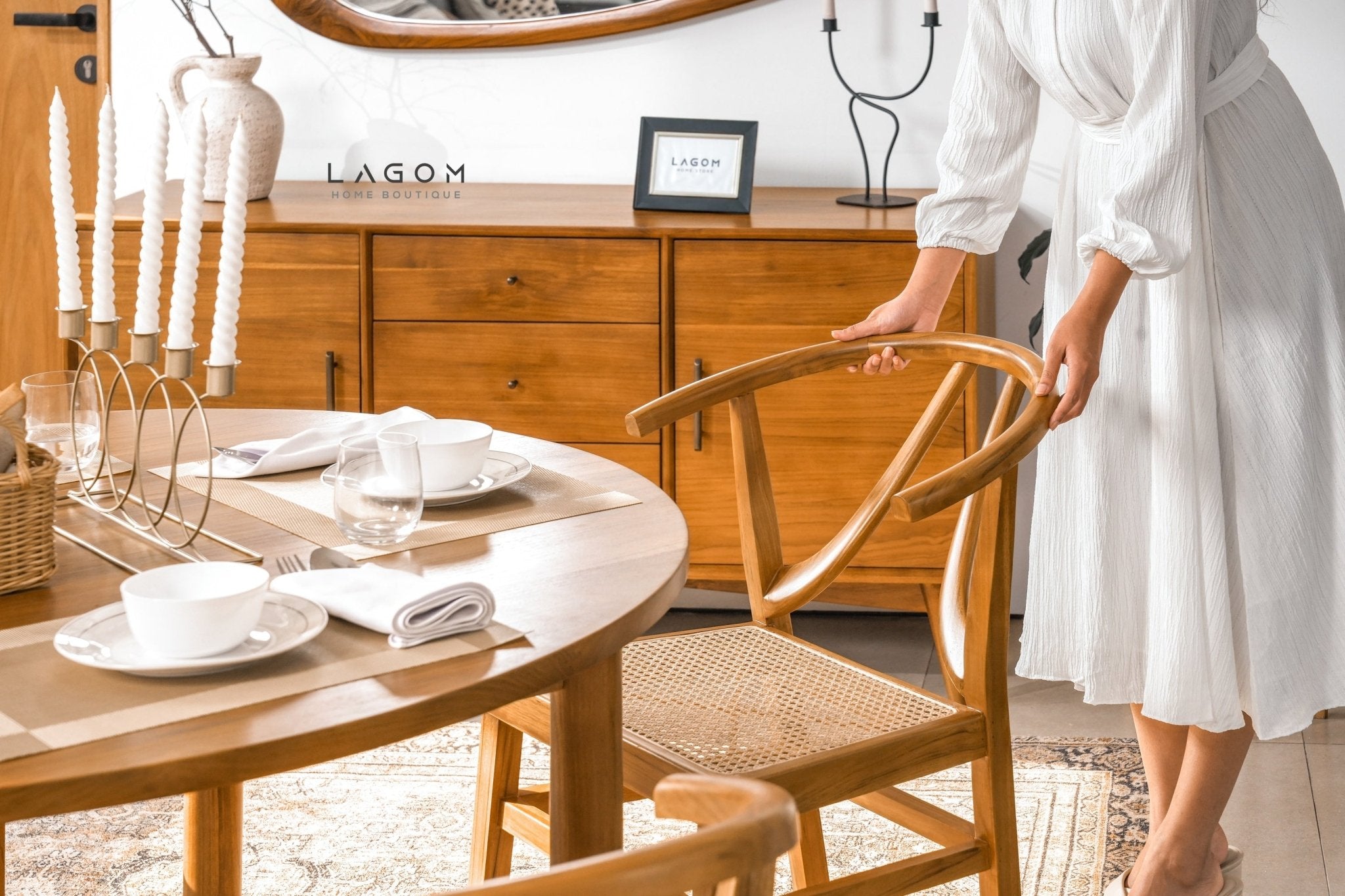 Minimalist Teak Buffet with 2 Doors & 3 Drawers - Buffet - Lagom Home Boutique