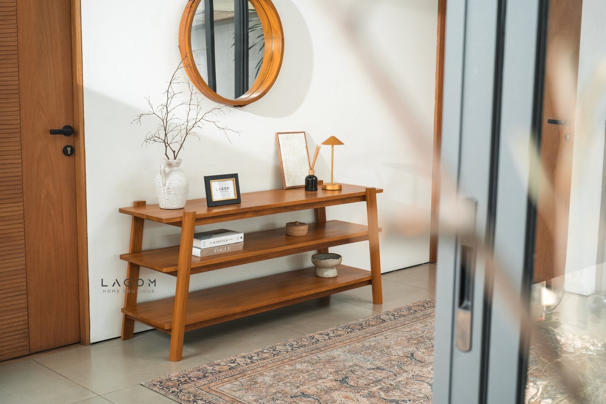 Minimalist Teak Console Table with 3 Shelves - Console Table - Lagom Home Boutique