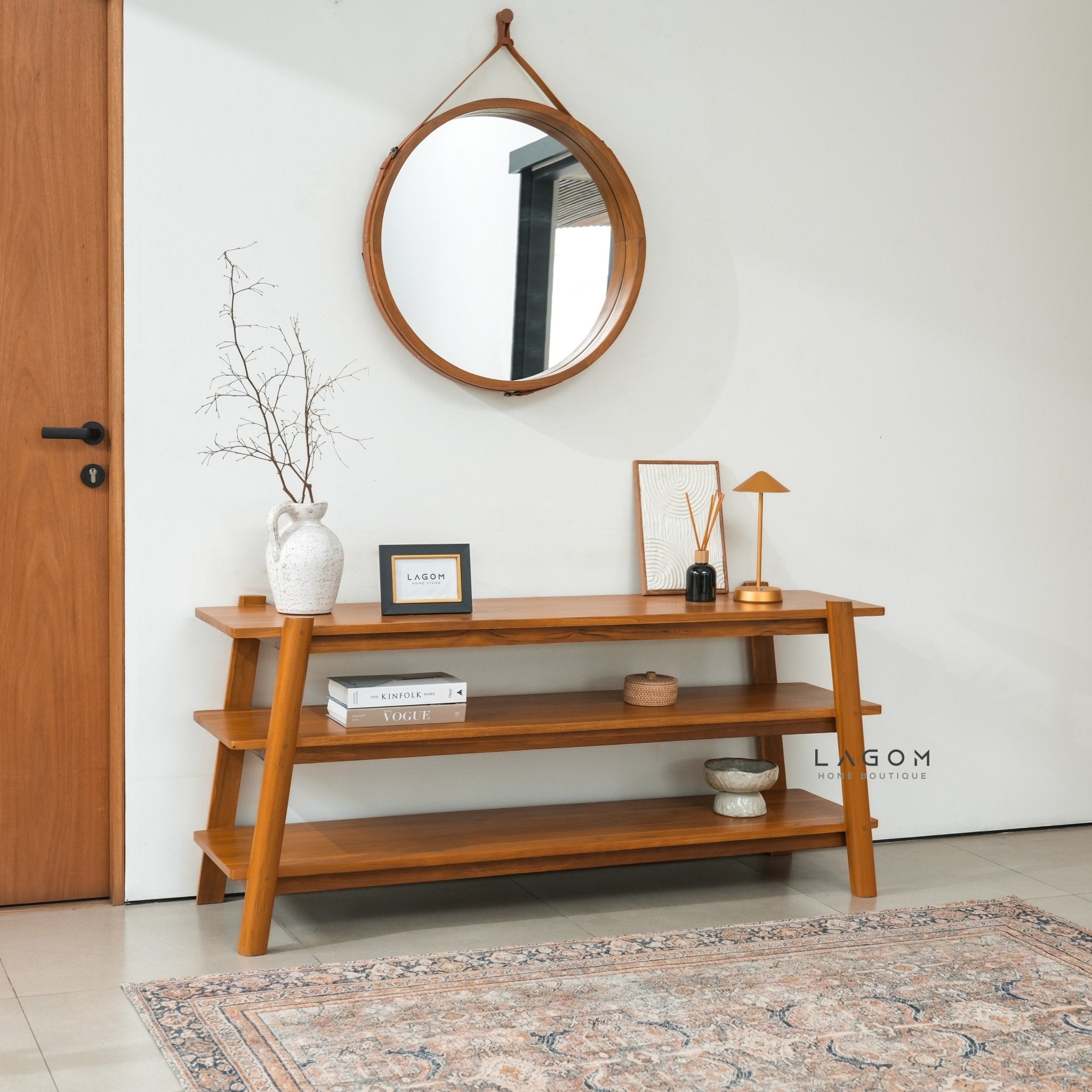 Minimalist Teak Console Table with 3 Shelves - Console Table - Lagom Home Boutique