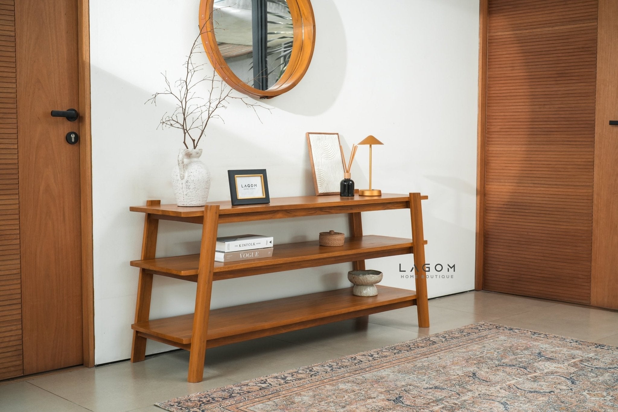 Minimalist Teak Console Table with 3 Shelves - Console Table - Lagom Home Boutique
