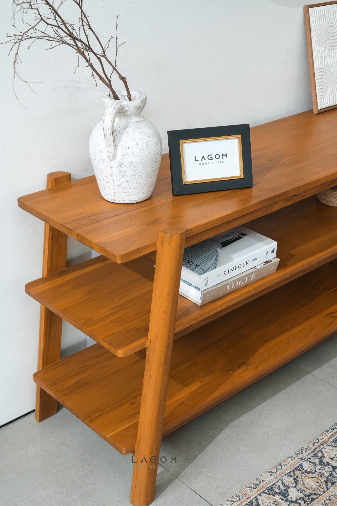 Minimalist Teak Console Table with 3 Shelves - Console Table - Lagom Home Boutique