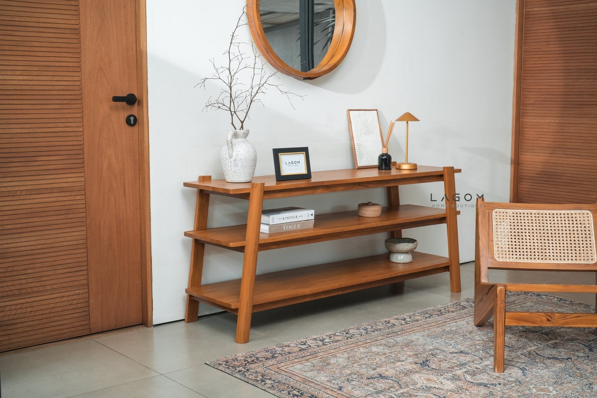 Minimalist Teak Console Table with 3 Shelves - Console Table - Lagom Home Boutique