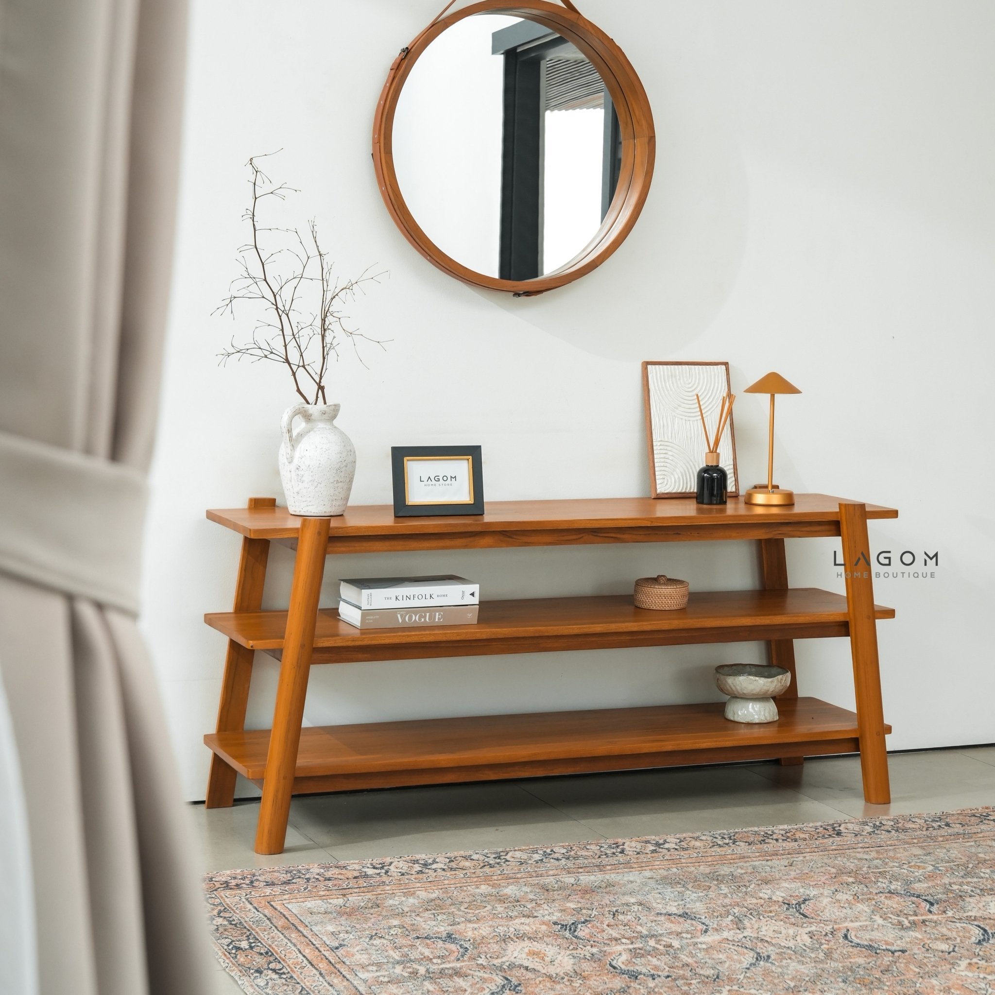 Minimalist Teak Console Table with 3 Shelves - Console Table - Lagom Home Boutique