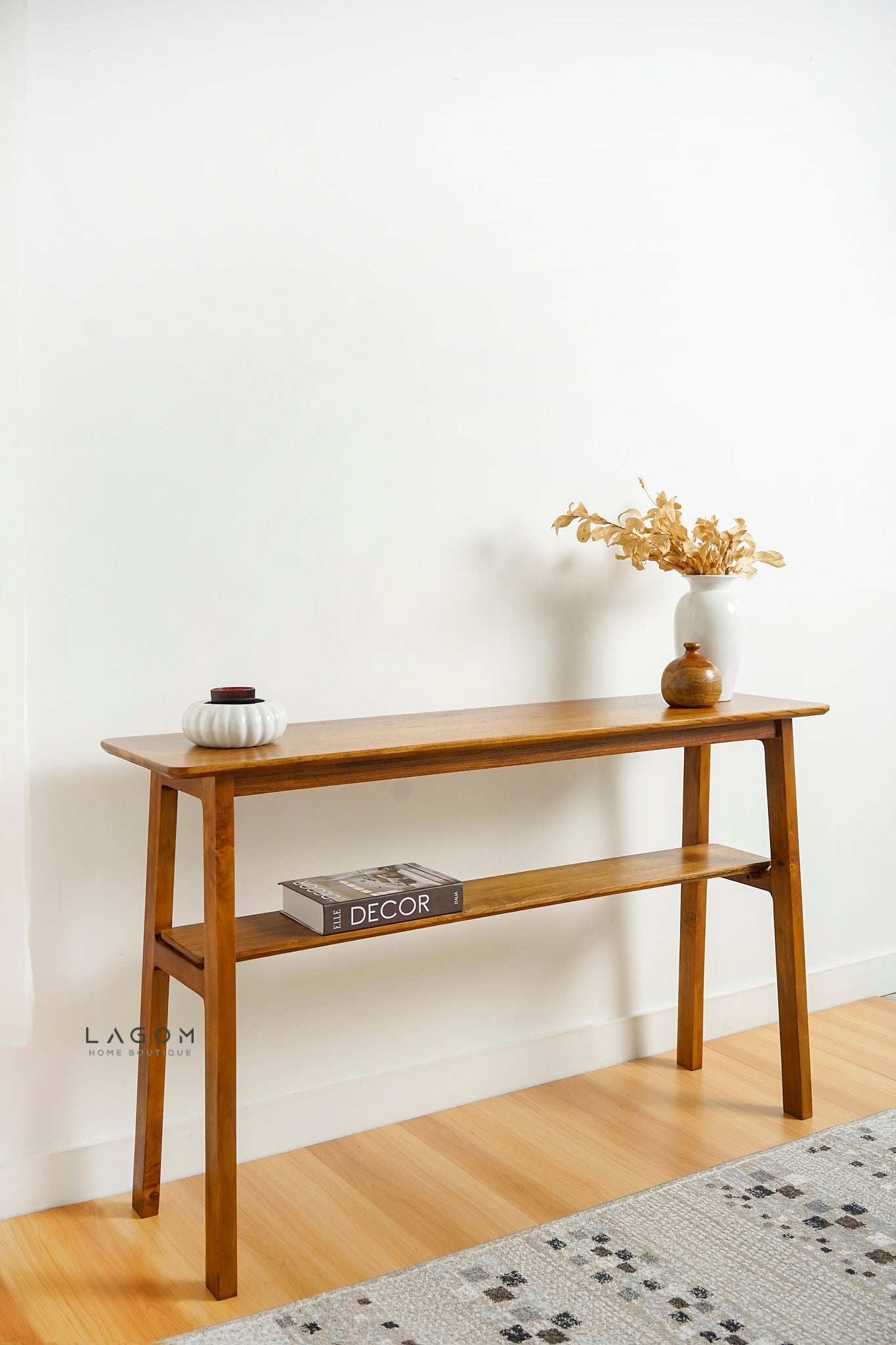 Minimalist Teak Console Table with Extra Shelf - Console Table - Lagom Home Boutique