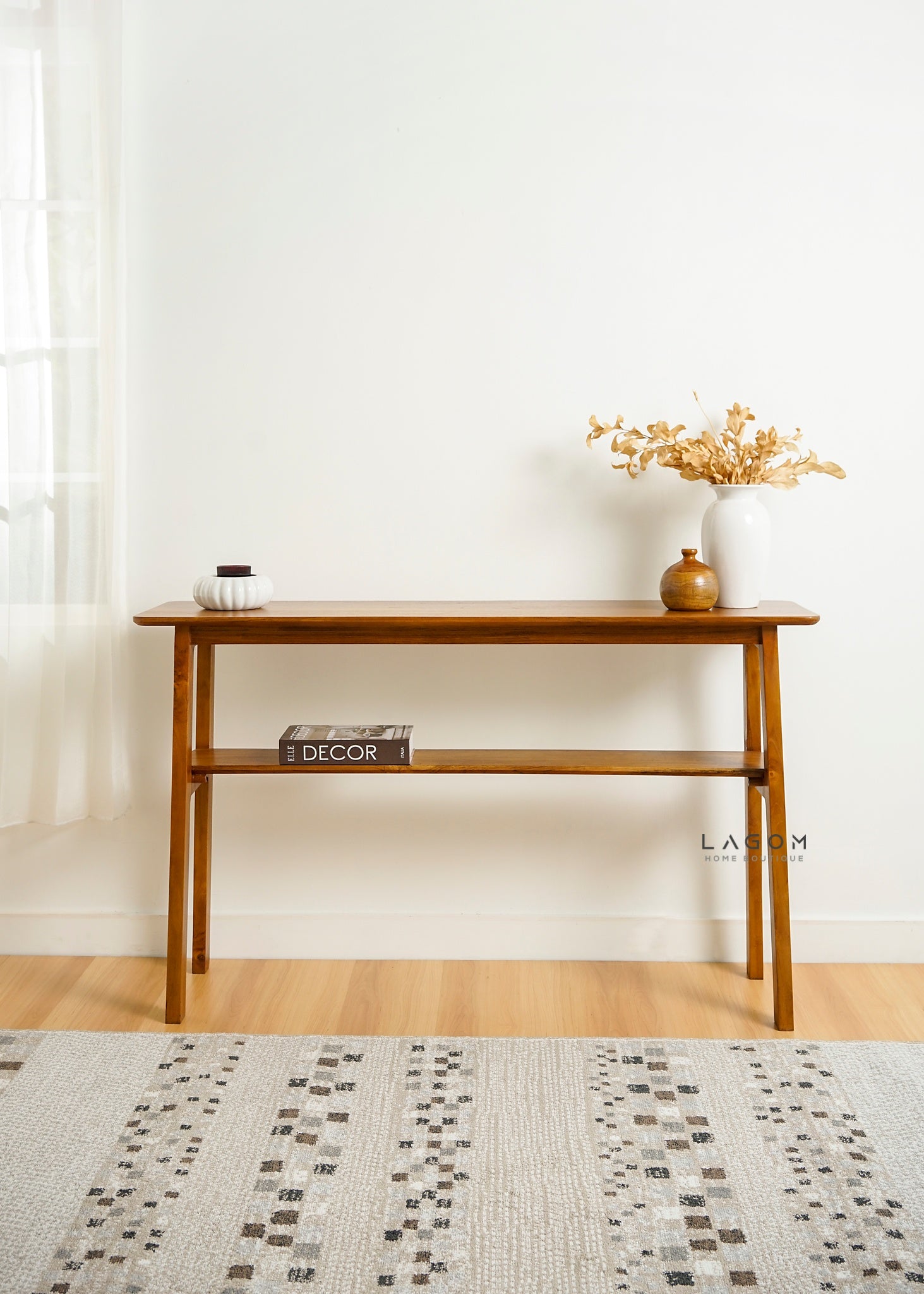 Minimalist Teak Console Table with Extra Shelf - Console Table - Lagom Home Boutique