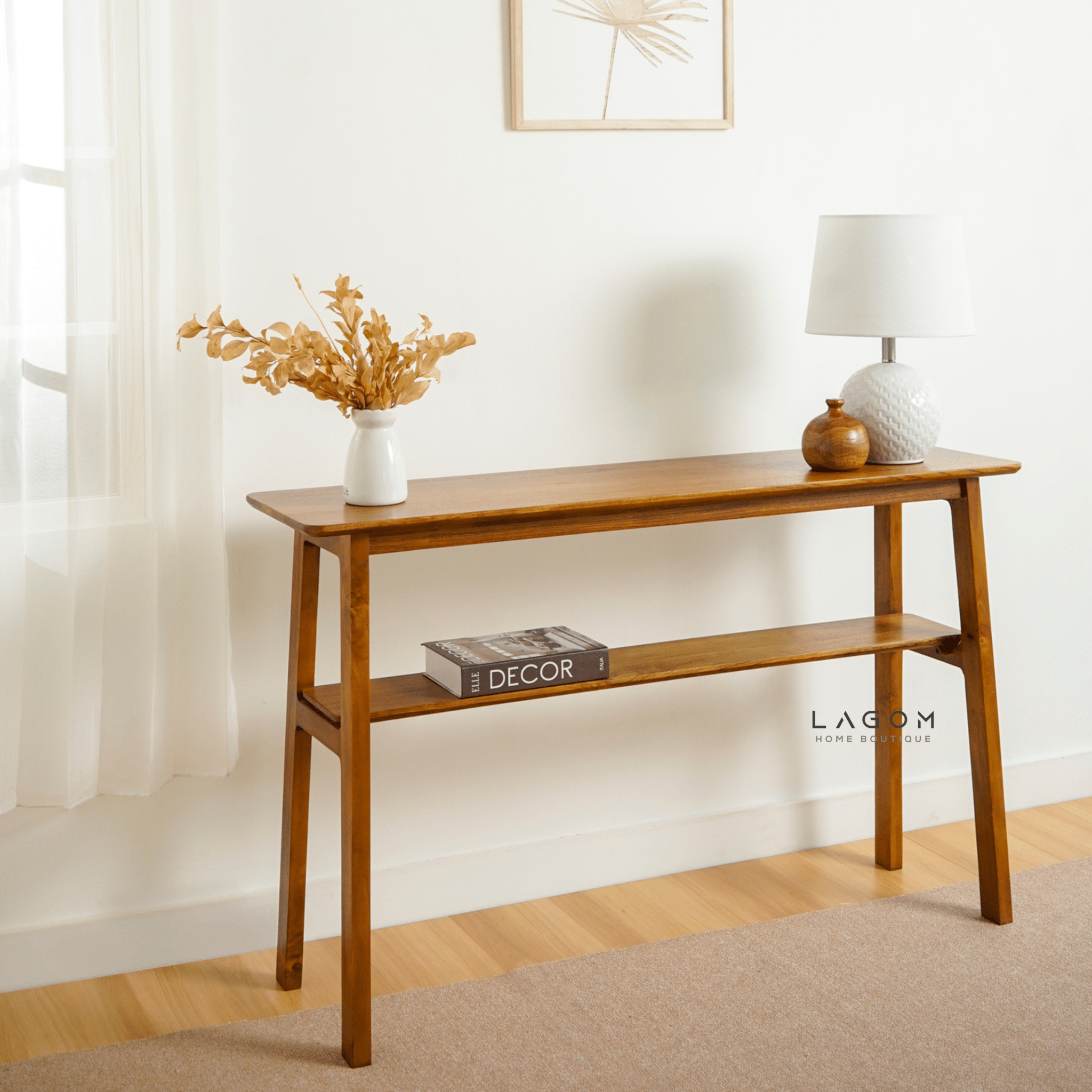 Minimalist Teak Console Table with Extra Shelf - Console Table - Lagom Home Boutique