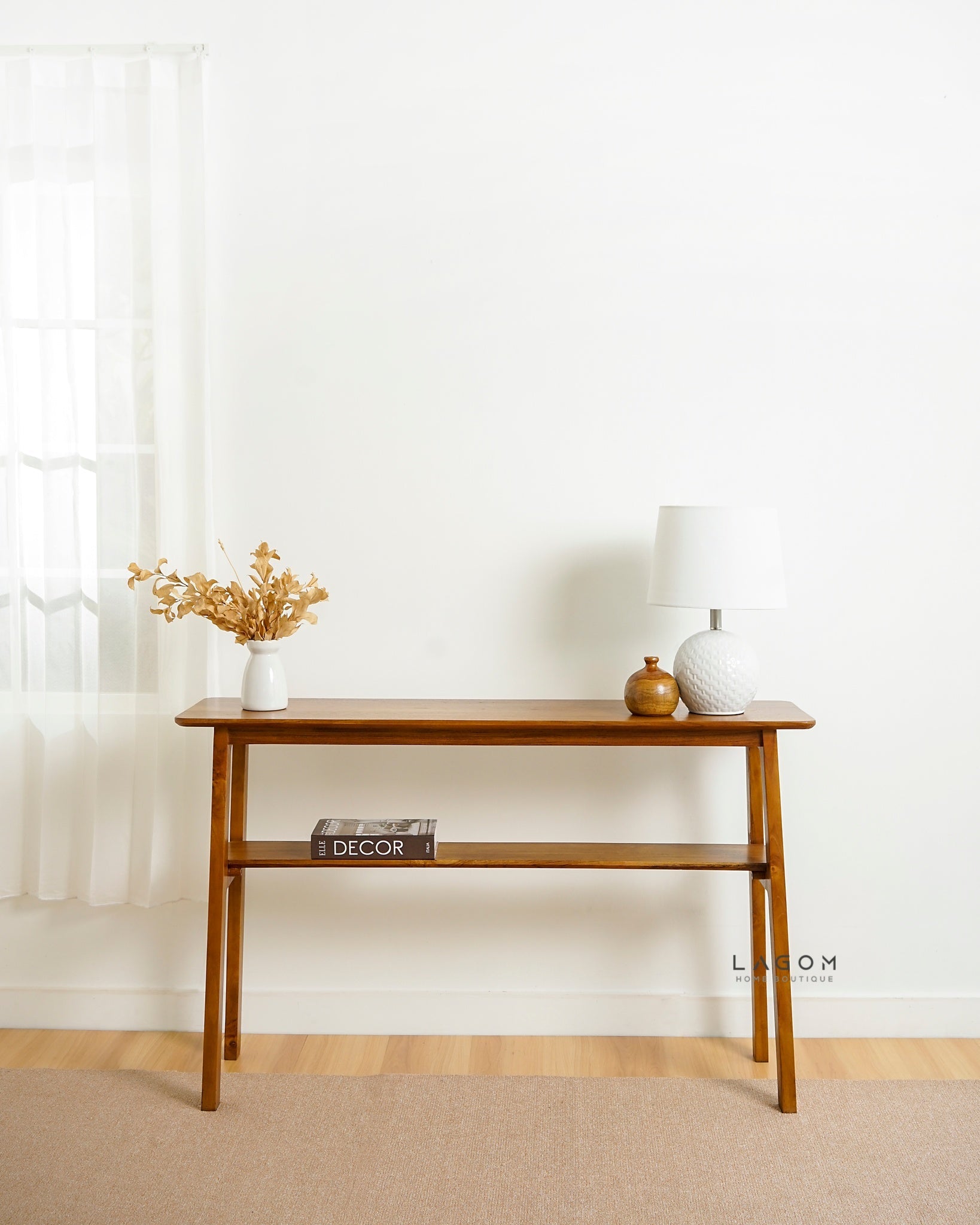 Minimalist Teak Console Table with Extra Shelf - Console Table - Lagom Home Boutique