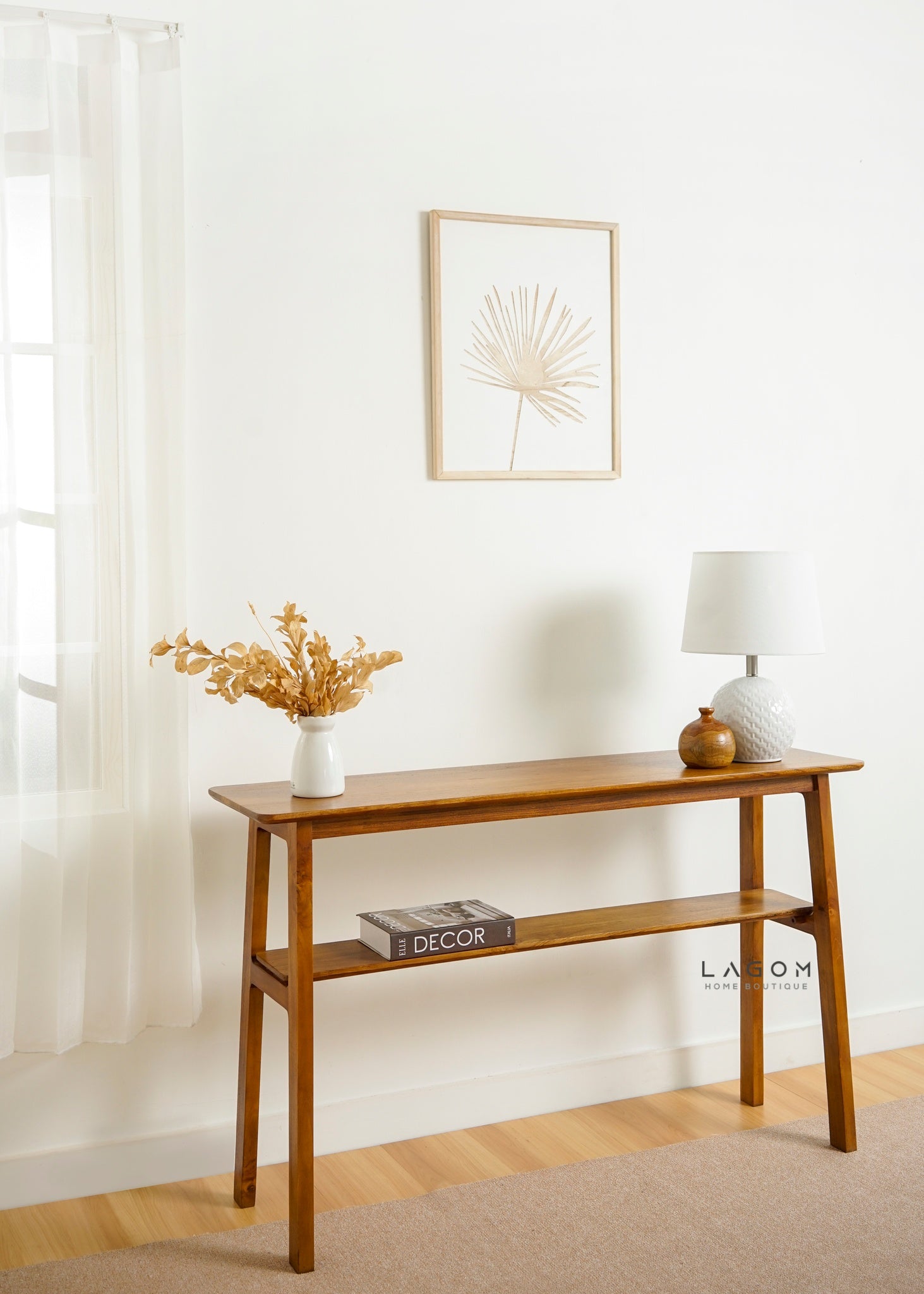 Minimalist Teak Console Table with Extra Shelf - Console Table - Lagom Home Boutique