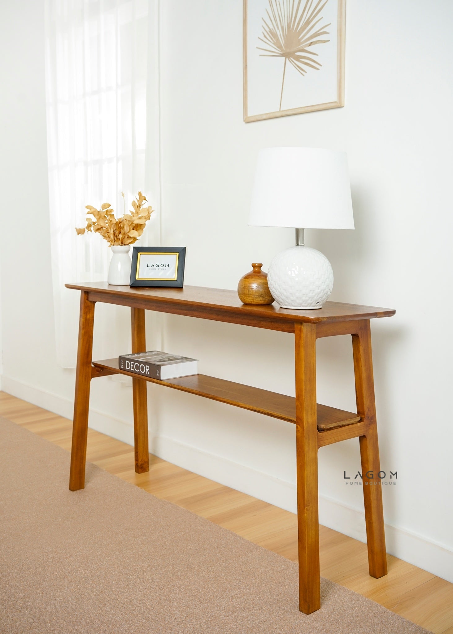 Minimalist Teak Console Table with Extra Shelf - Console Table - Lagom Home Boutique