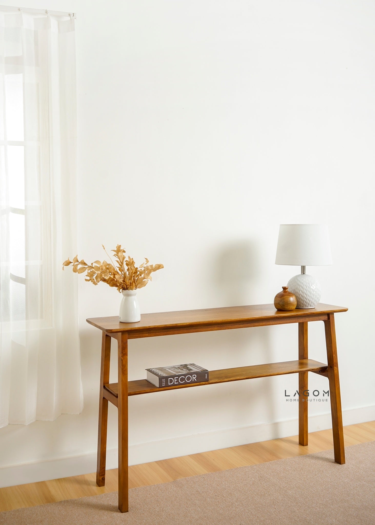 Minimalist Teak Console Table with Extra Shelf - Console Table - Lagom Home Boutique