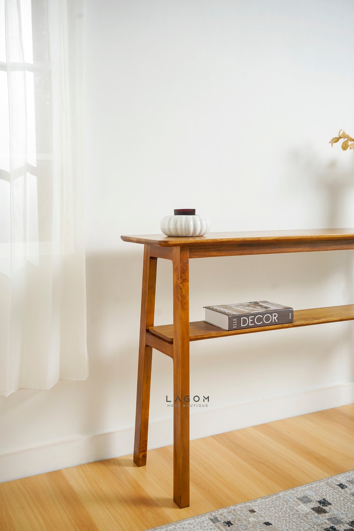 Minimalist Teak Console Table with Extra Shelf - Console Table - Lagom Home Boutique