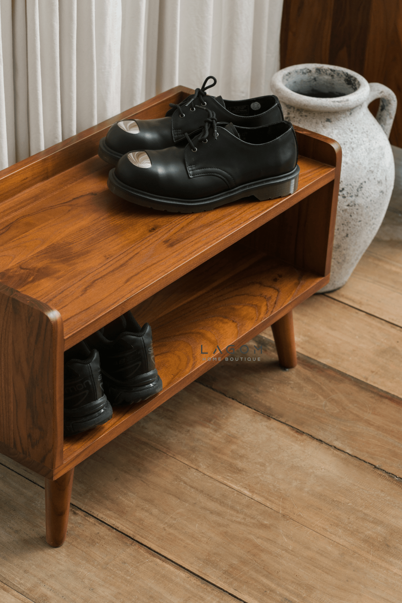 Minimalist Teak Shoe Rack - Shoe Rack - Lagom Home Boutique