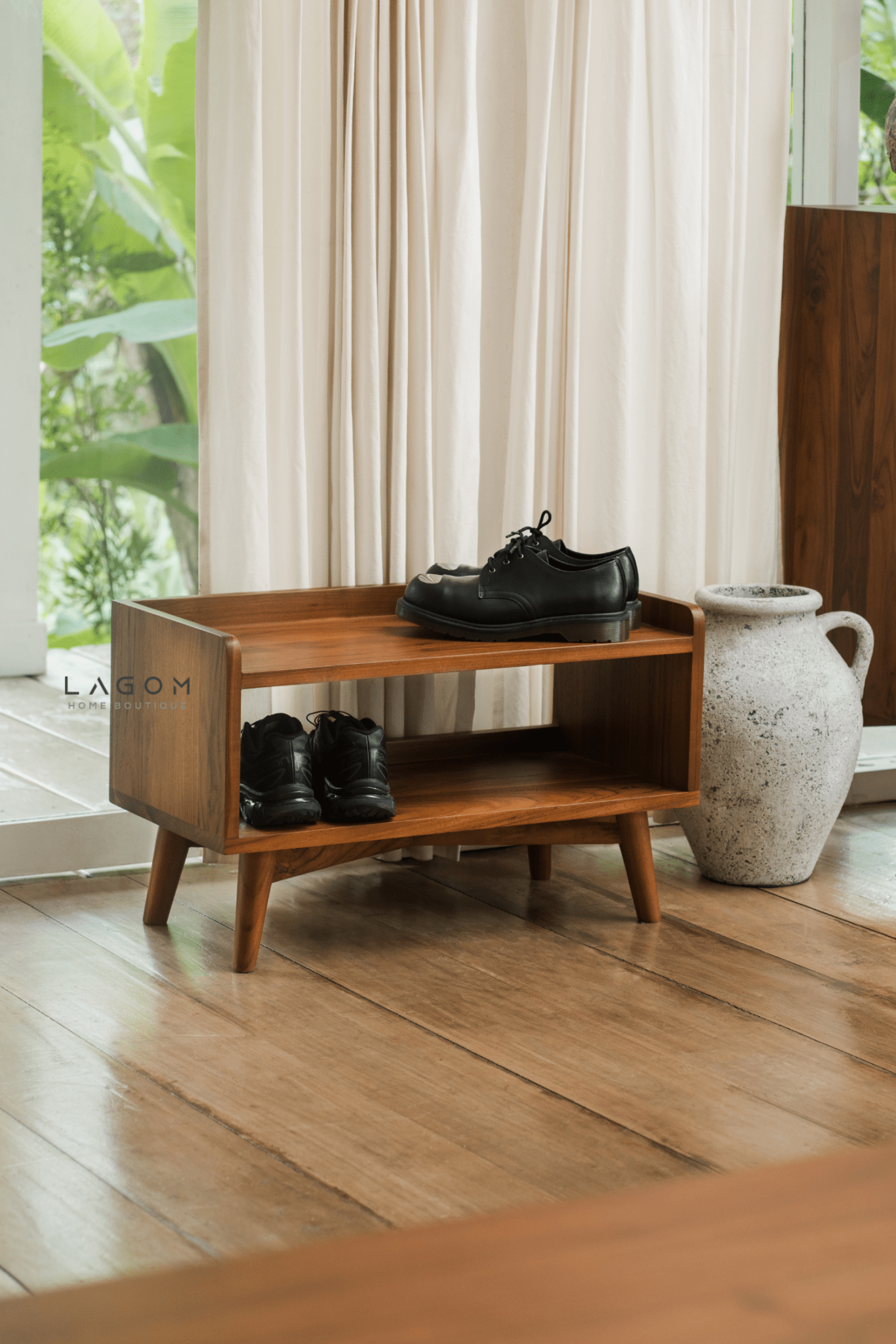 Minimalist Teak Shoe Rack - Shoe Rack - Lagom Home Boutique