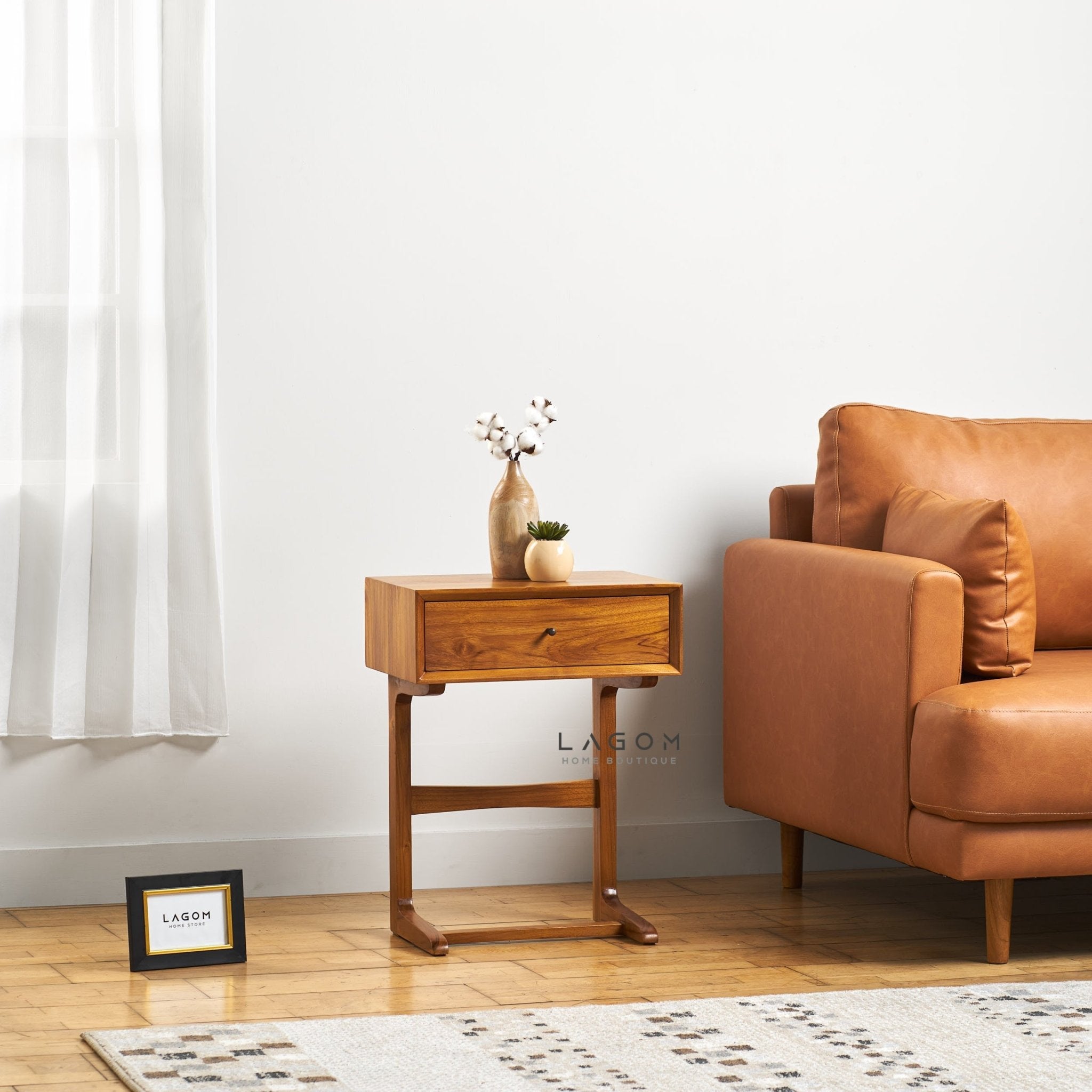 Minimalist Teak Side Table with Drawer - Side Table - Lagom Home Boutique
