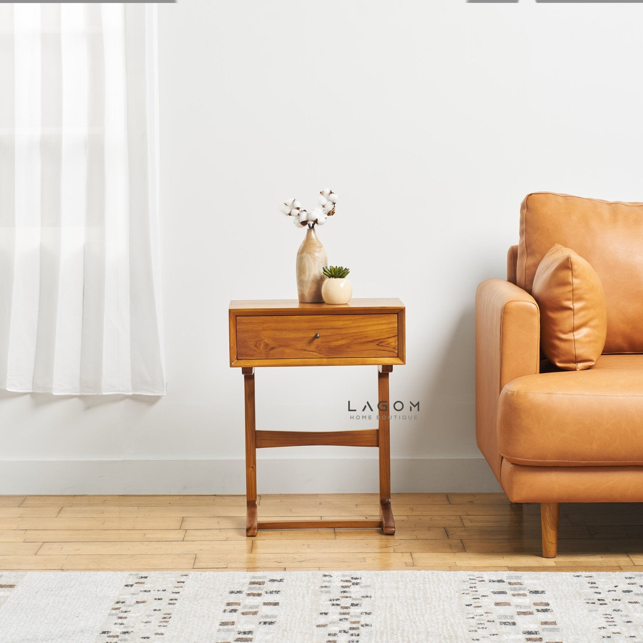 Minimalist Teak Side Table with Drawer - Side Table - Lagom Home Boutique