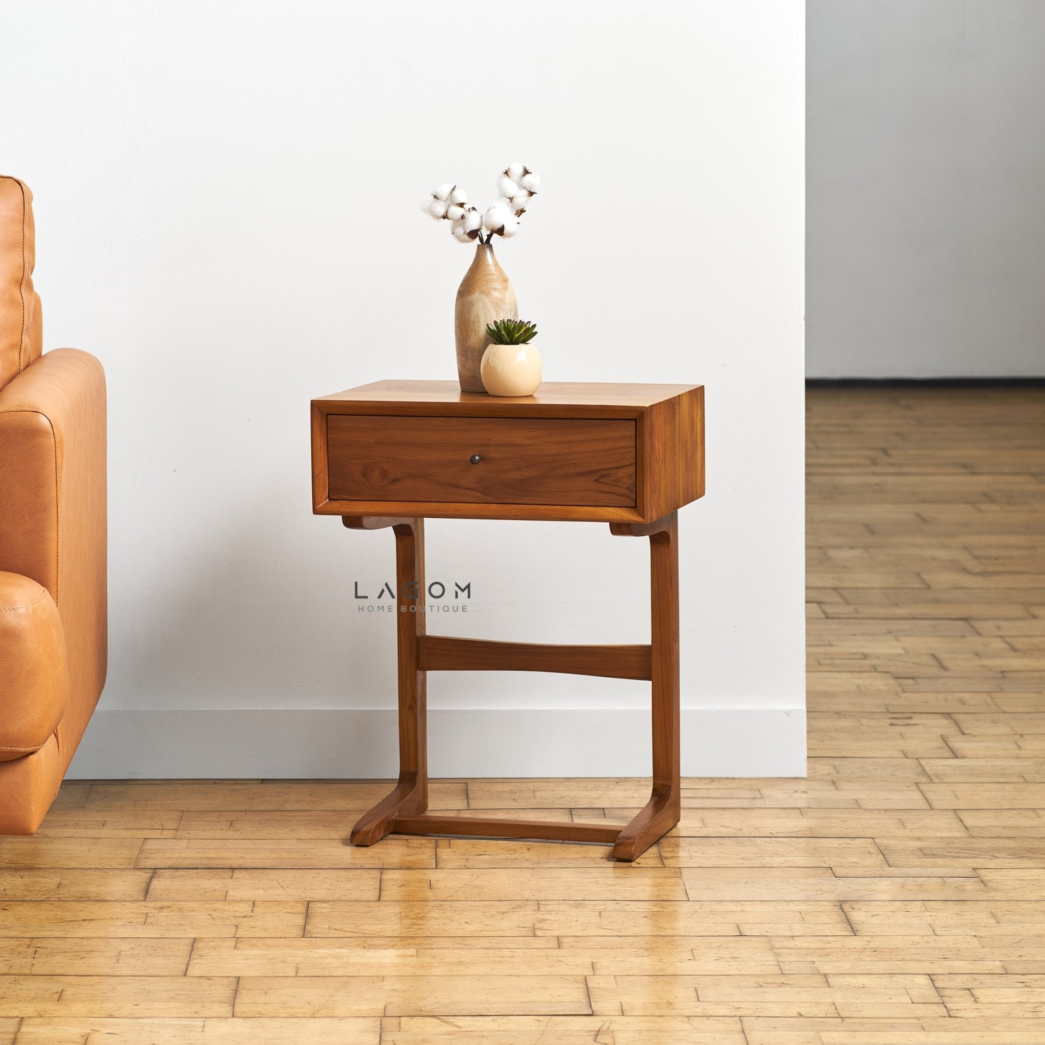 Minimalist Teak Side Table with Drawer - Side Table - Lagom Home Boutique