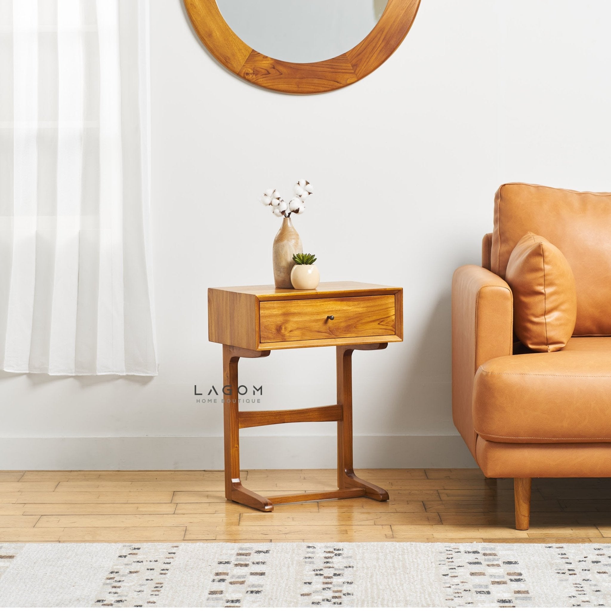 Minimalist Teak Side Table with Drawer - Side Table - Lagom Home Boutique