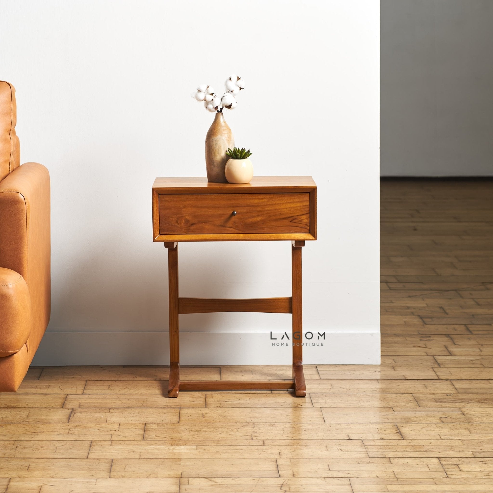 Minimalist Teak Side Table with Drawer - Side Table - Lagom Home Boutique