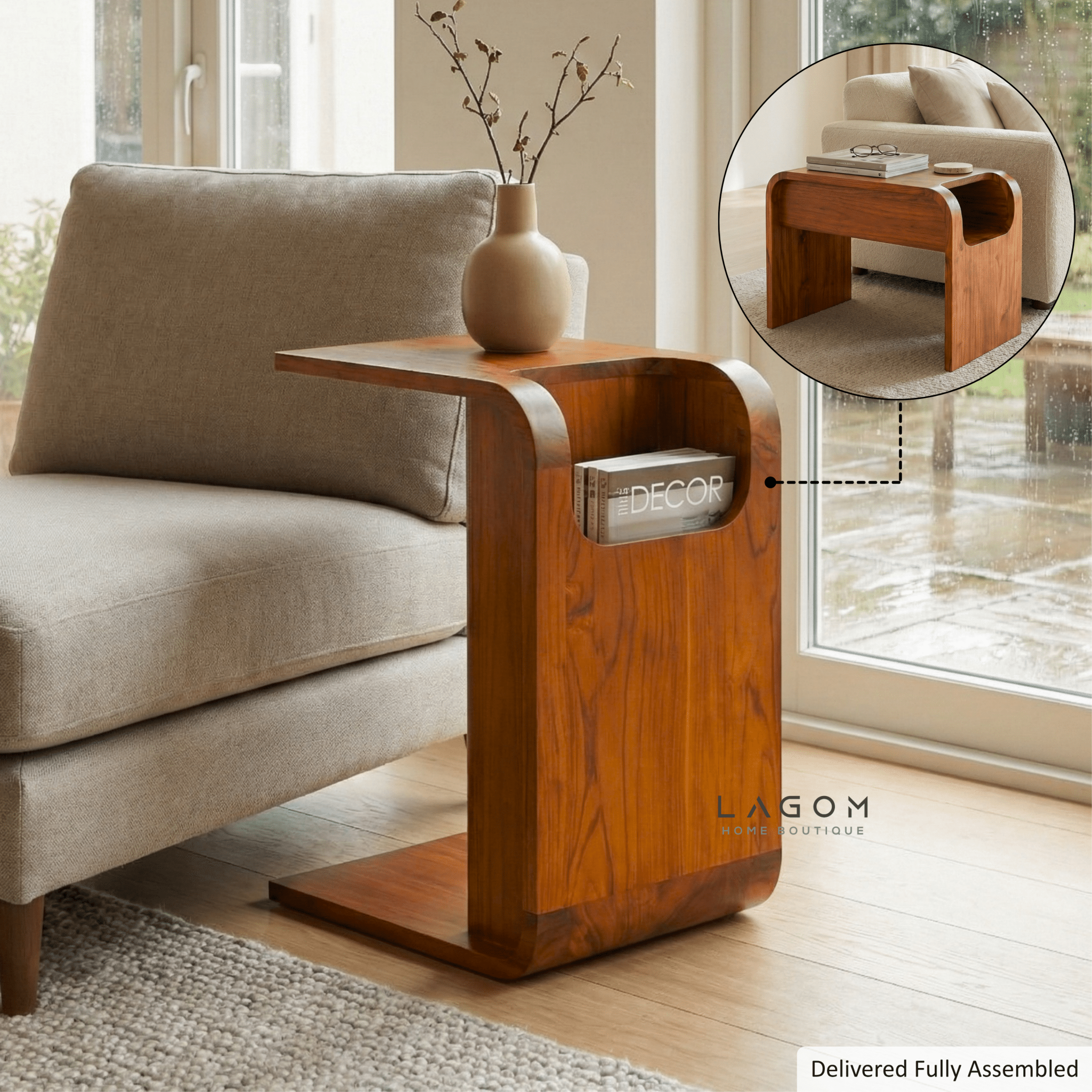 Minimalist Teak Side Table with Open Storage-Side Table-Lagom Home Boutique