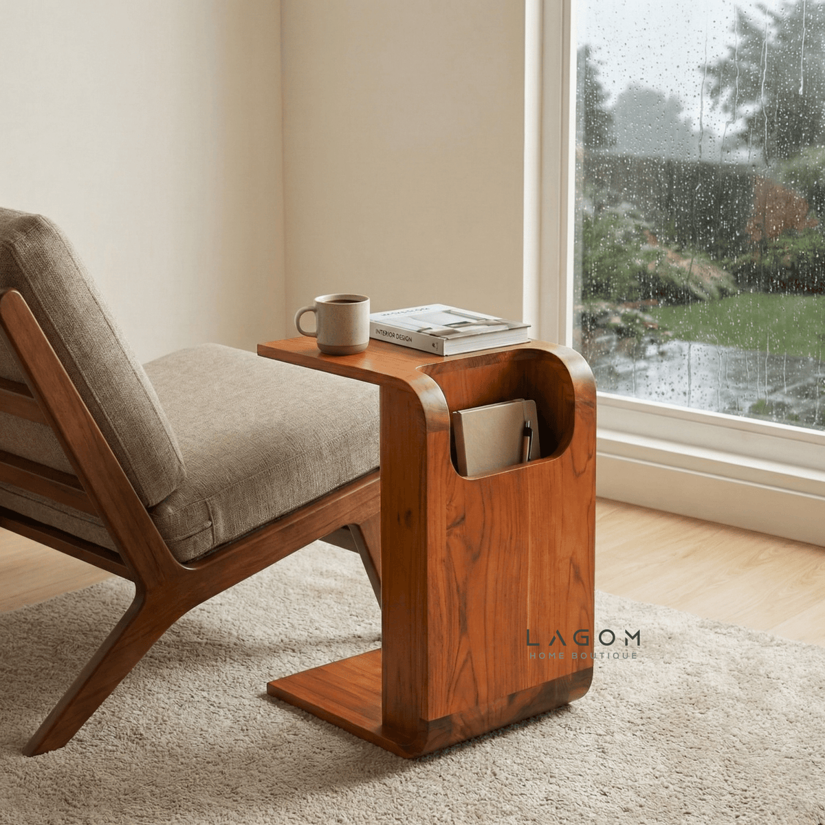 Minimalist Teak Side Table with Open Storage-Side Table-Lagom Home Boutique