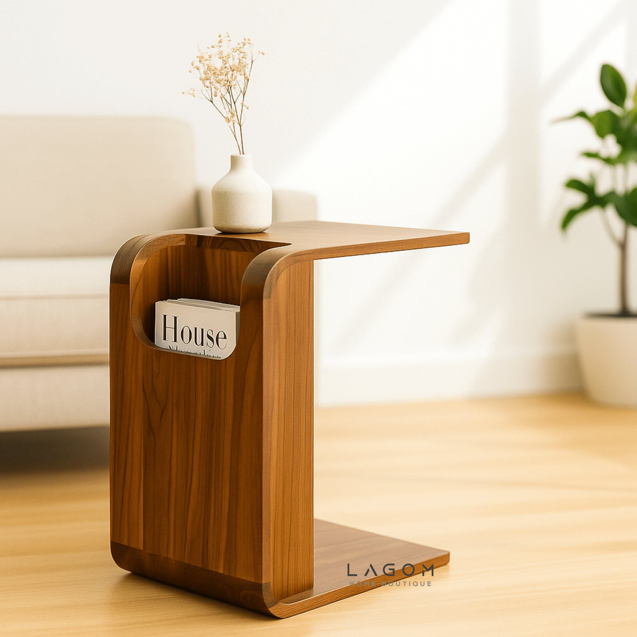 Minimalist Teak Side Table with Open Storage - Side Table - Lagom Home Boutique