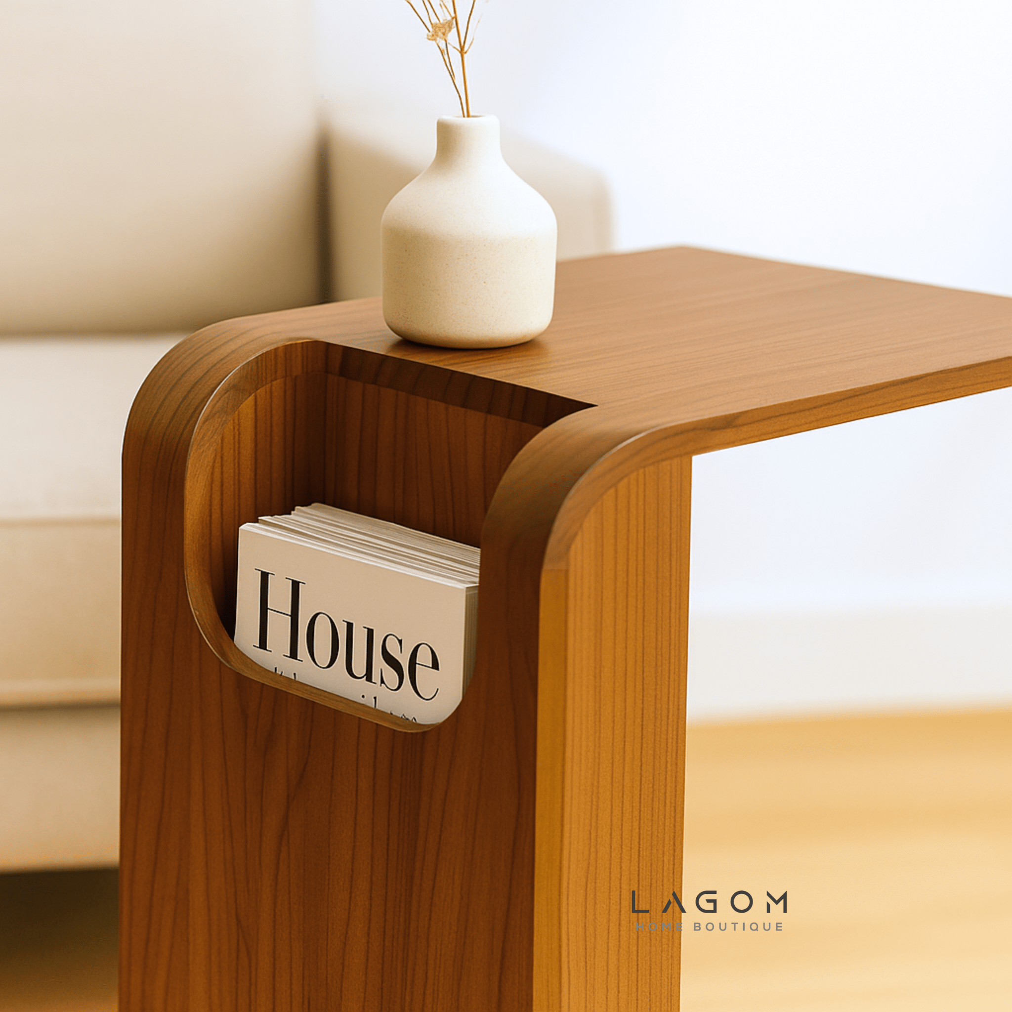 Minimalist Teak Side Table with Open Storage - Side Table - Lagom Home Boutique