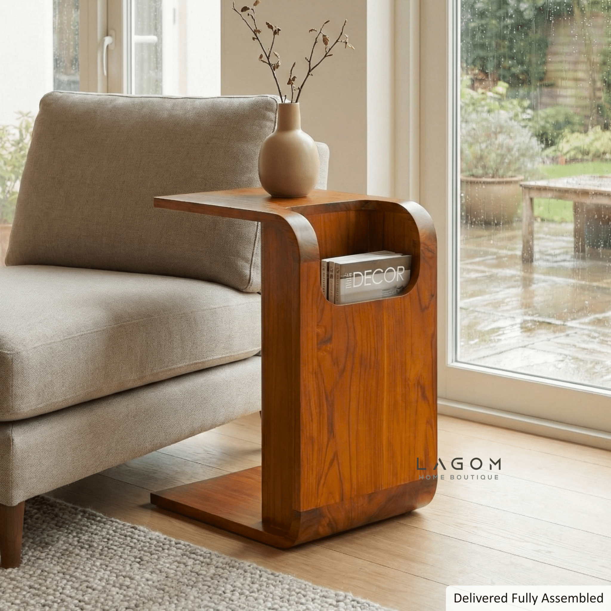 Minimalist Teak Side Table with Open Storage - Side Table - Lagom Home Boutique
