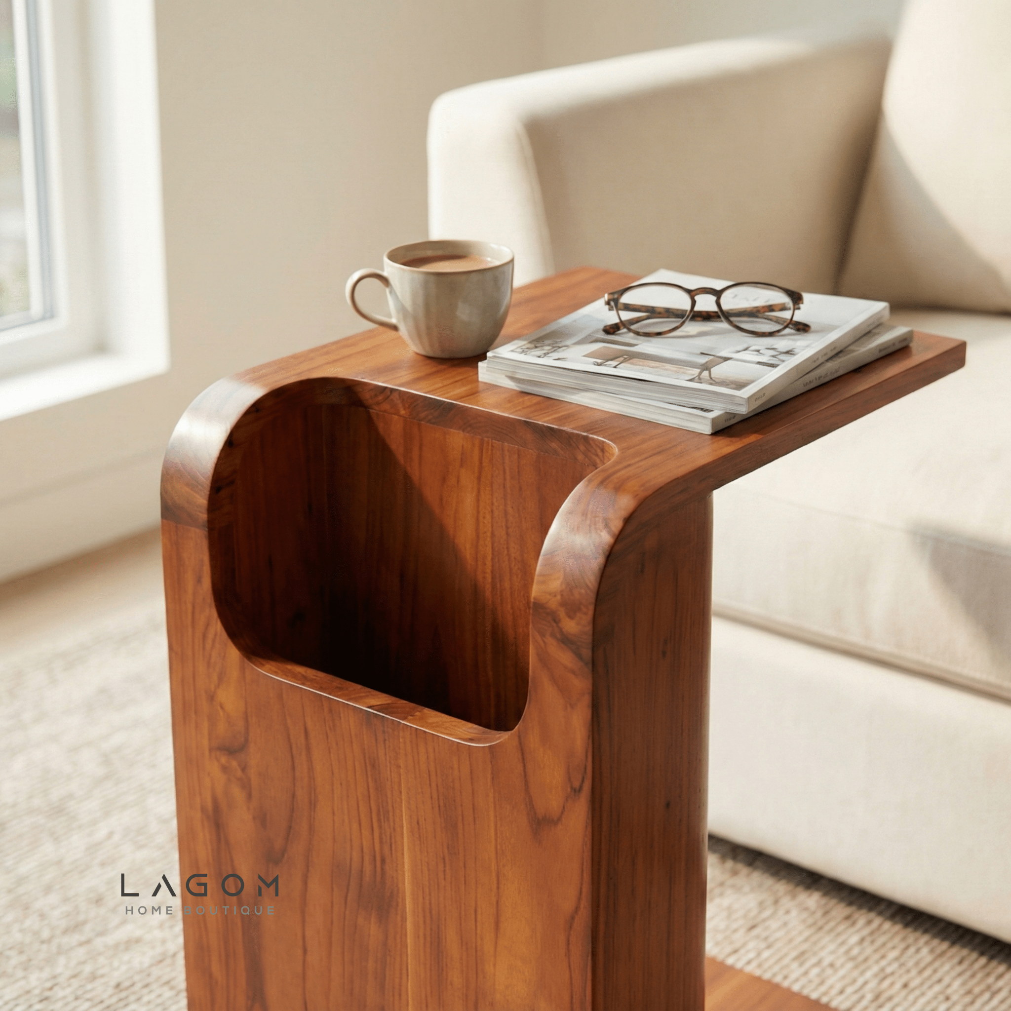 Minimalist Teak Side Table with Open Storage - Side Table - Lagom Home Boutique
