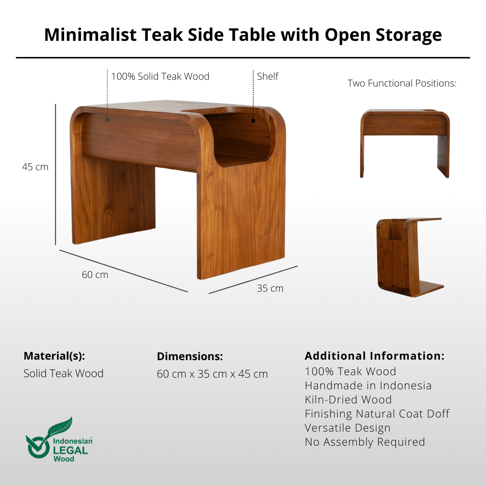 Minimalist Teak Side Table with Open Storage - Side Table - Lagom Home Boutique
