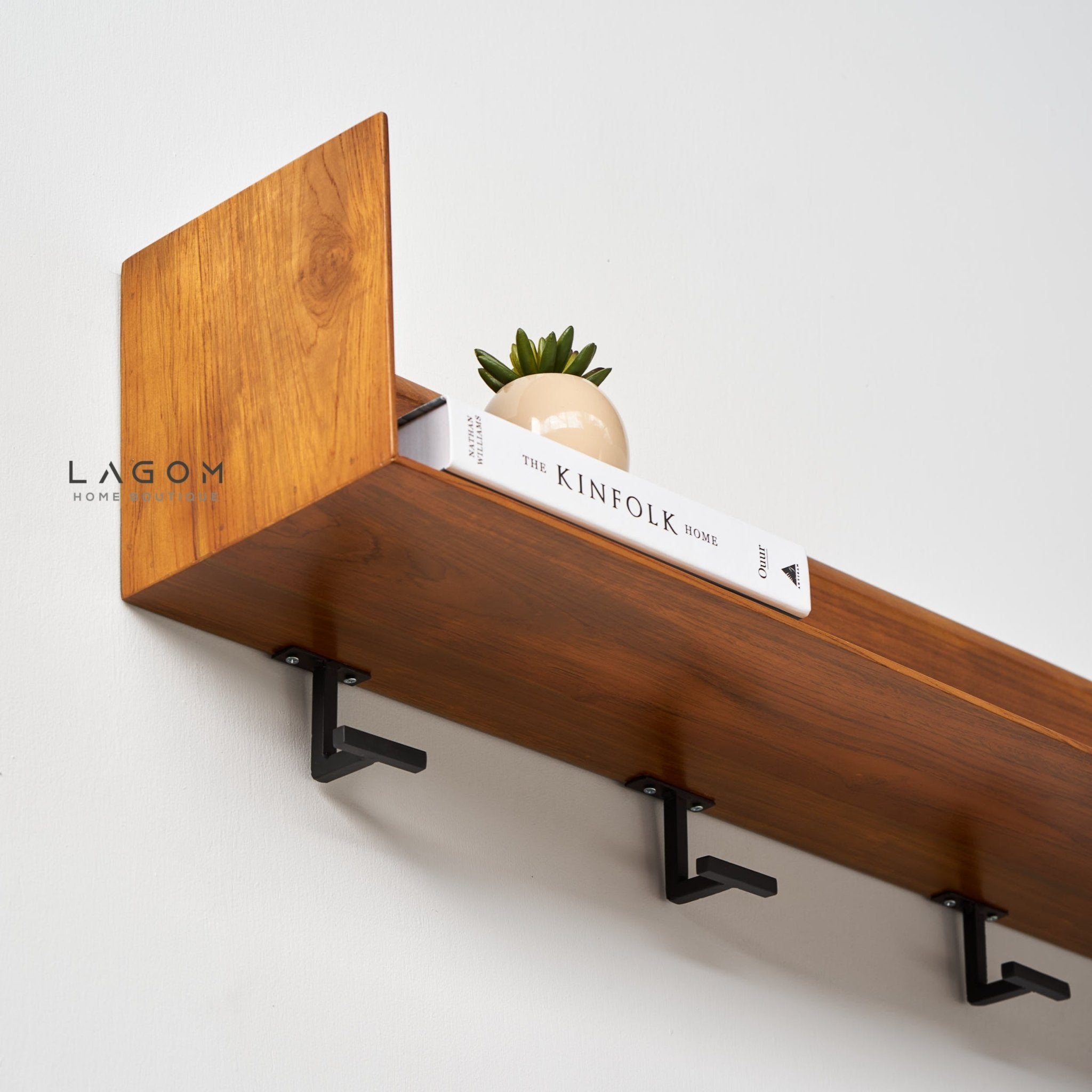 Minimalist Teak Wall Hanger with Display Shelf - Wall Coat Hanger - Lagom Home Boutique