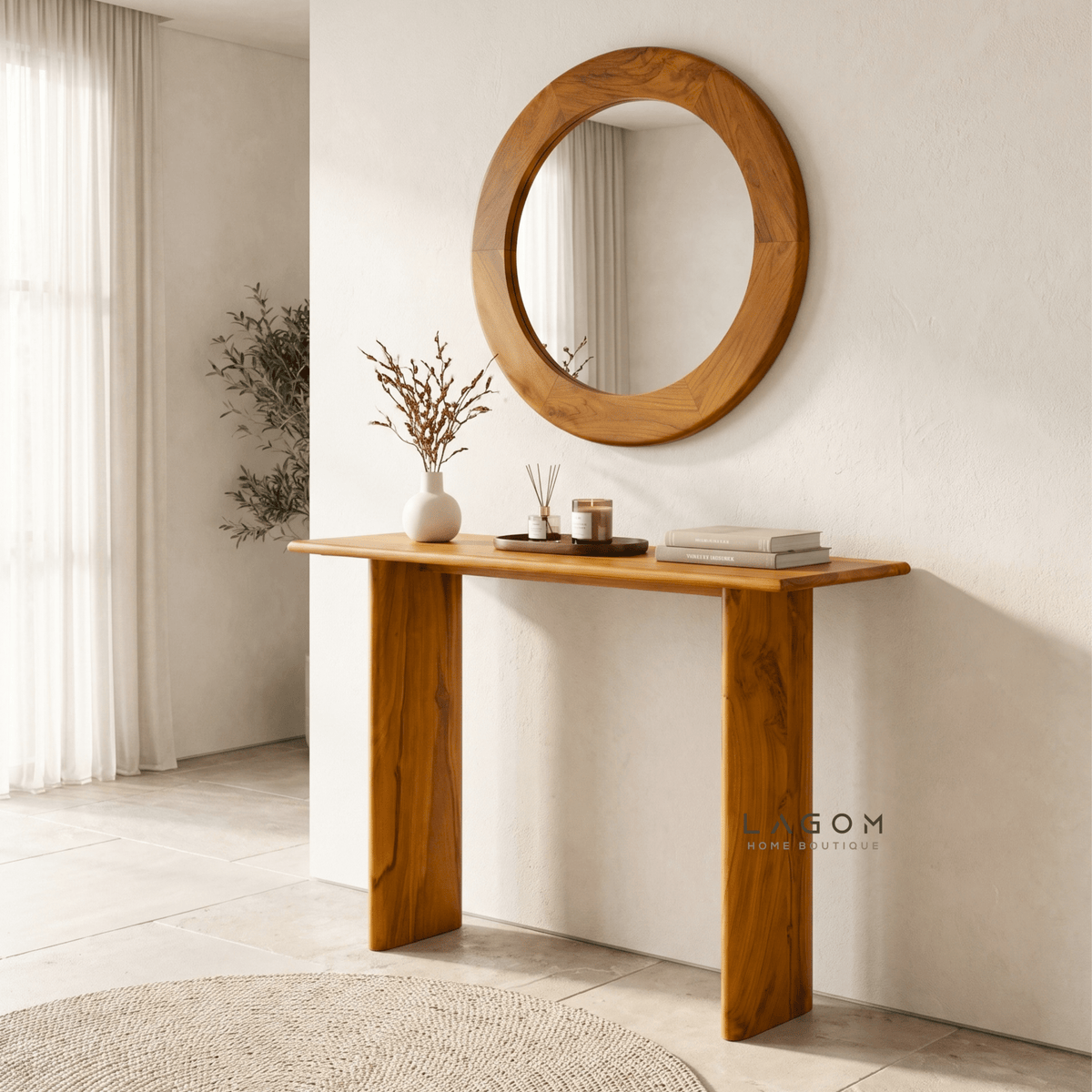 Minimalist Teak Wood Console Table-Console Table-Lagom Home Boutique