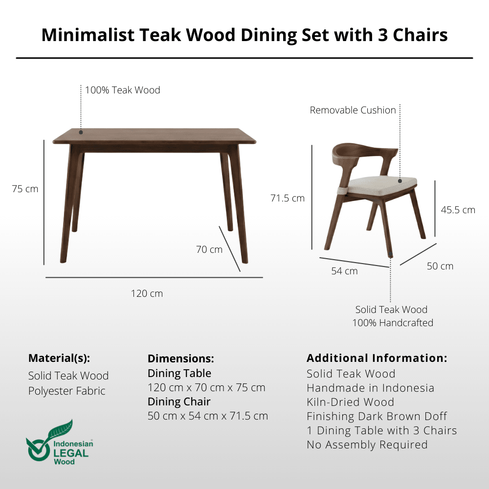 Minimalist Teak Wood Dining Set with 3 Chairs - Dining Set - Lagom Home Boutique
